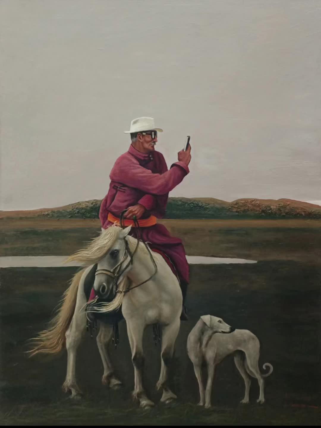 油画 草原 民族 内蒙 蒙古马-度小视