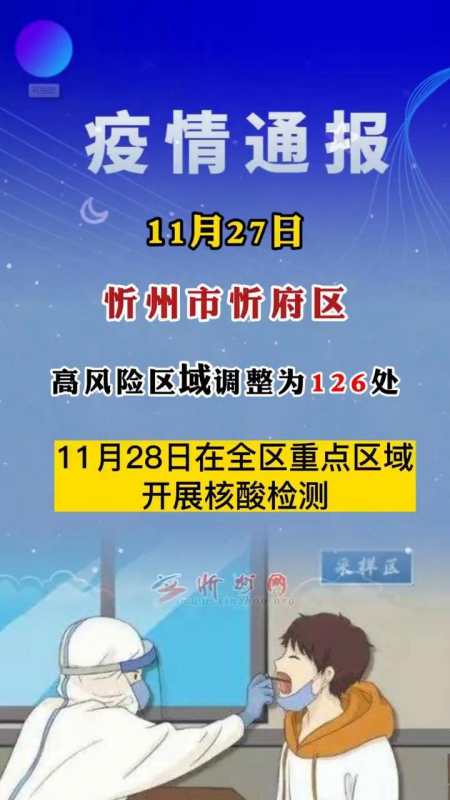 11月27日忻州市忻府区高风险区域调整为126处山西忻州疫情防控高风险