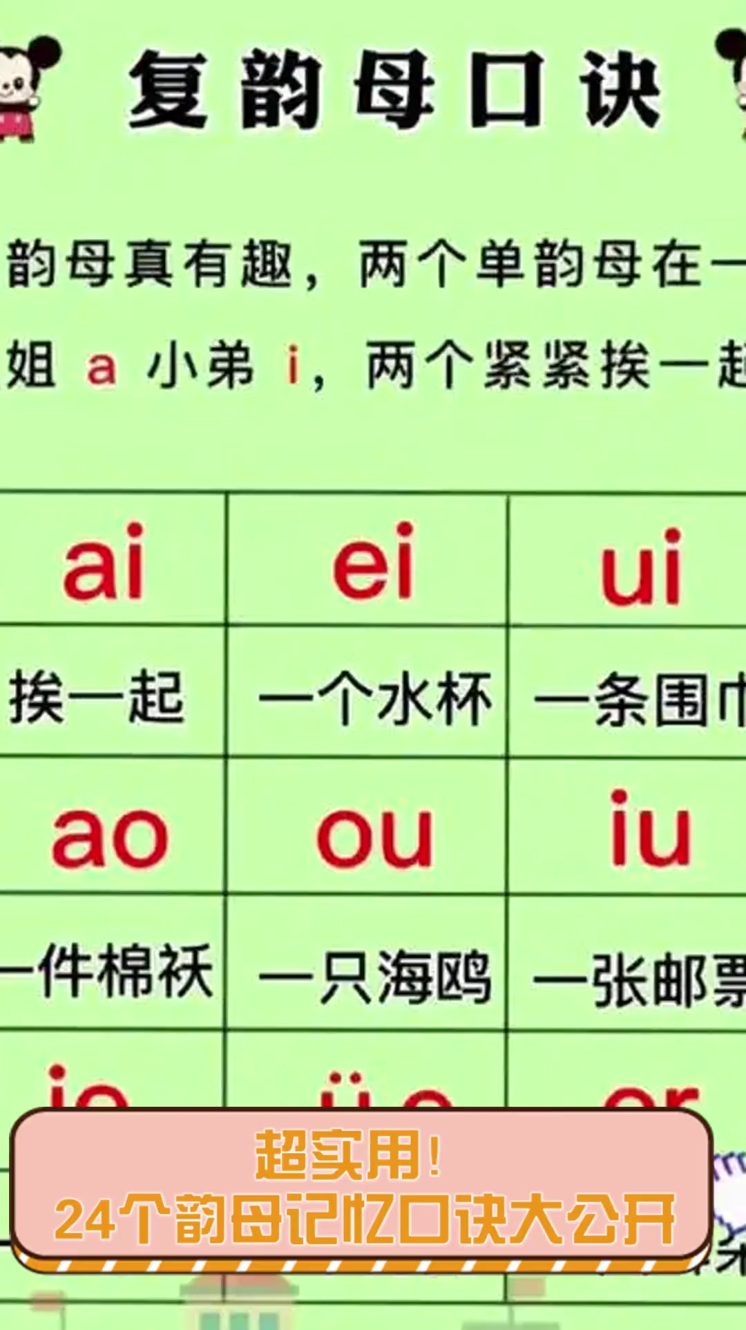 24个韵母 顺口溜图片