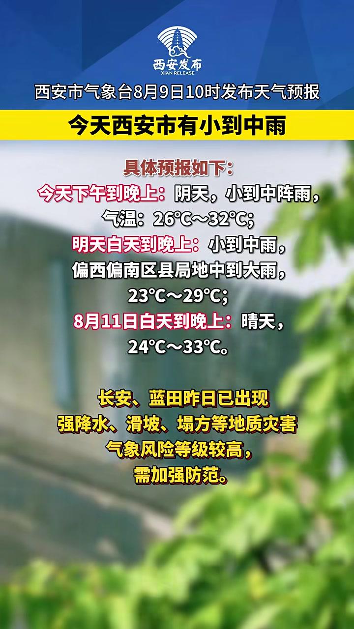山西西安天气预报今日情况