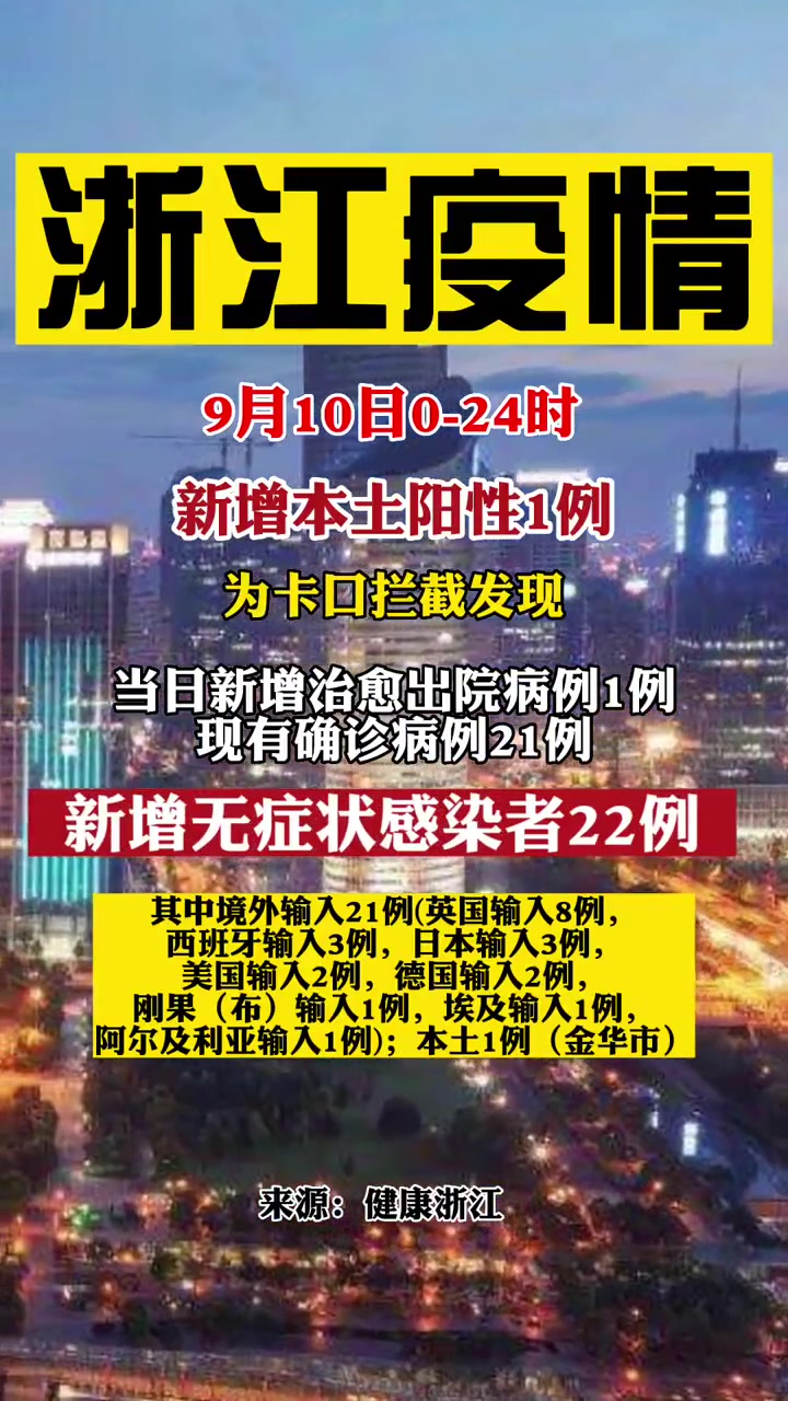 9月11日浙江省新型冠状病毒肺炎疫情通报最新疫情通报