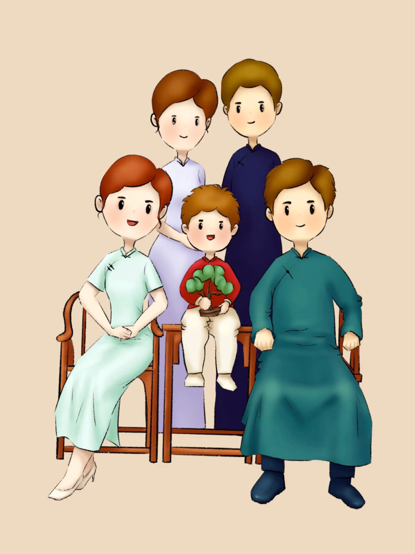 全家福五人组画像