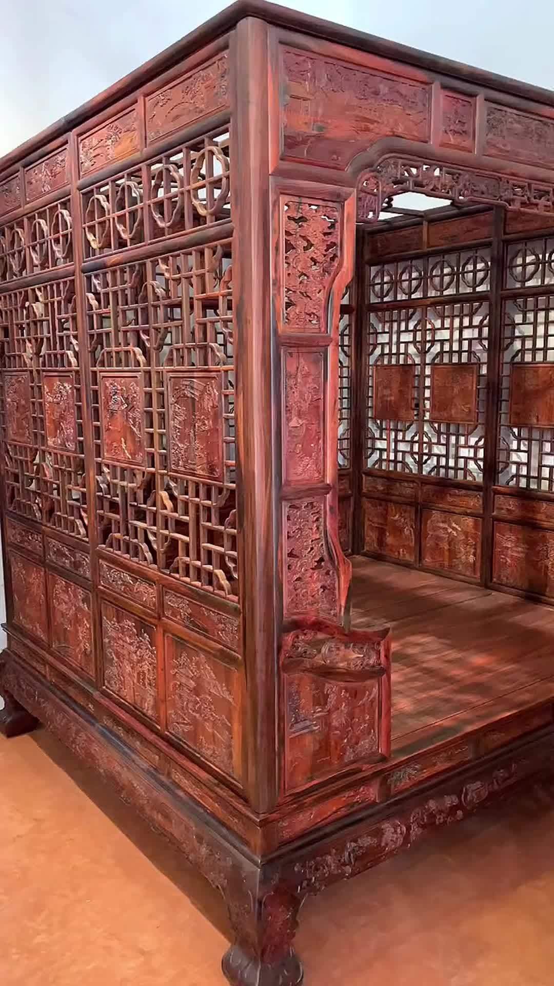 传统 千工拔步床 架子床 榫卯结构 家具 大红酸枝 交趾黄檀 红木家具