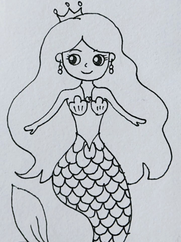 简笔画94线描美人鱼,可爱且性感-度小视