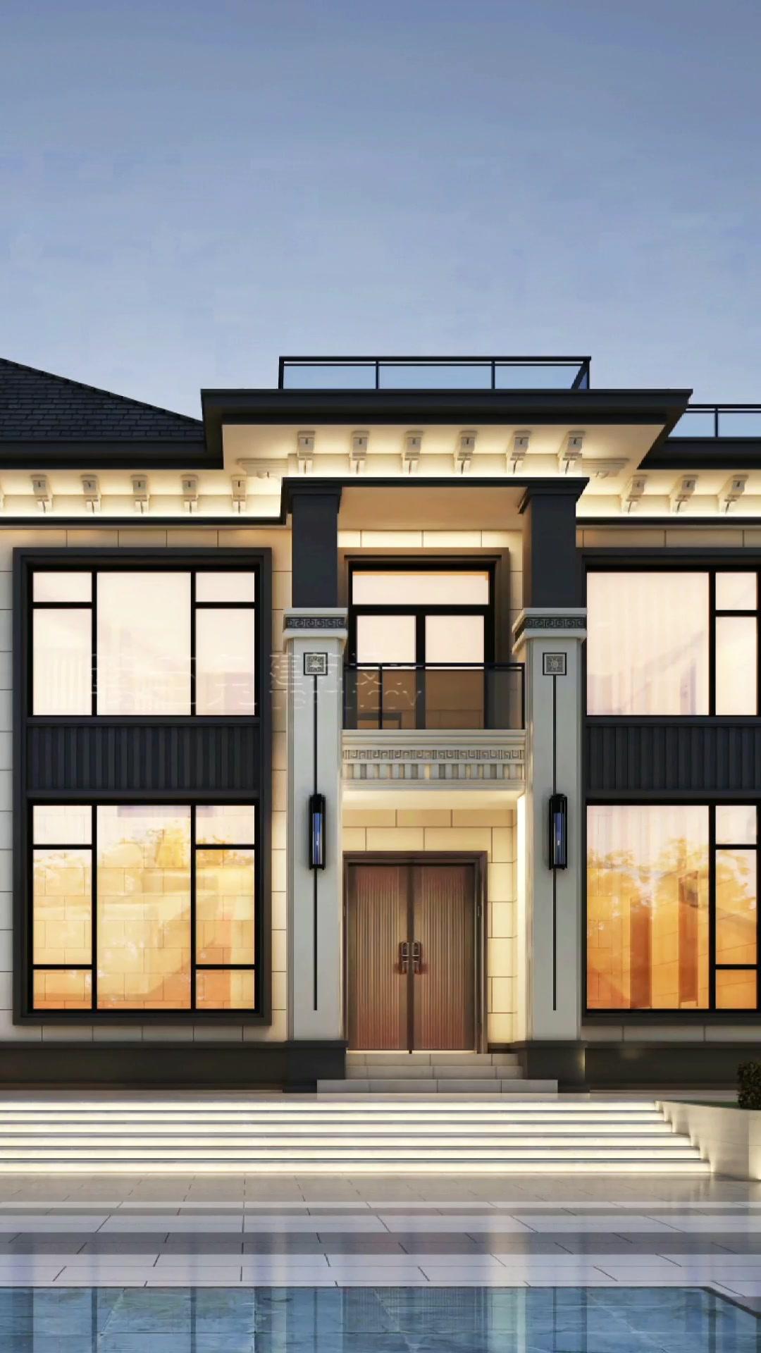 新亚洲风两层自建房别墅外观效果图户型图农村自建别墅农村别墅自建房