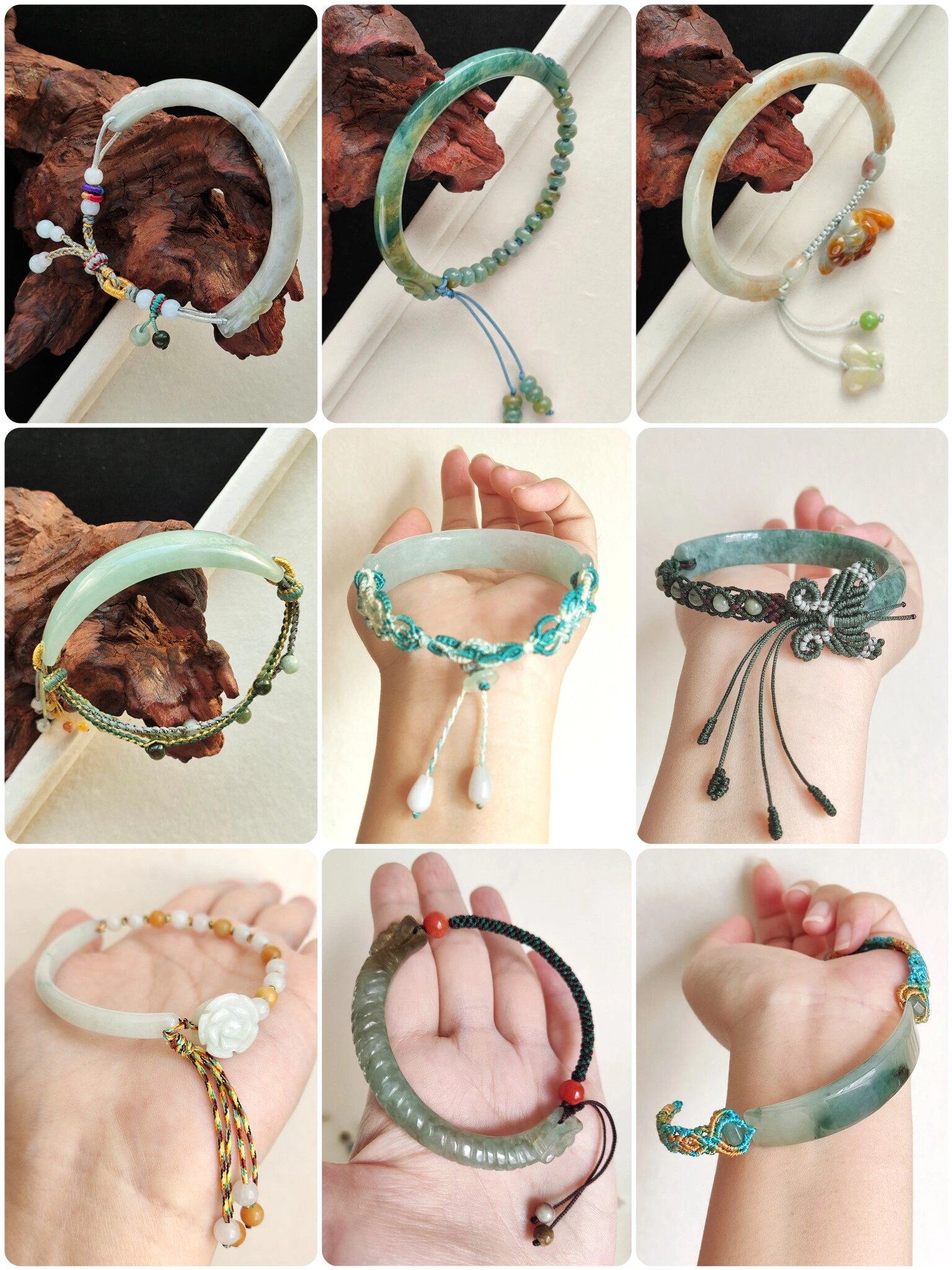 多款式翡翠半镯合集手工编绳天然a货