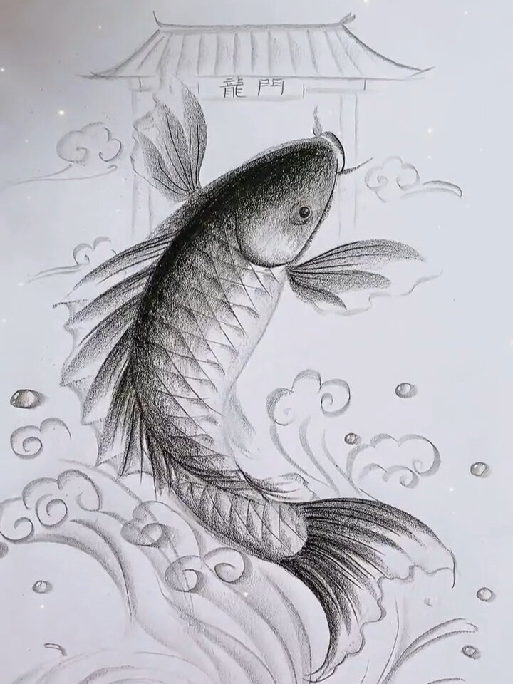 鱼跃龙门简笔画简单图片