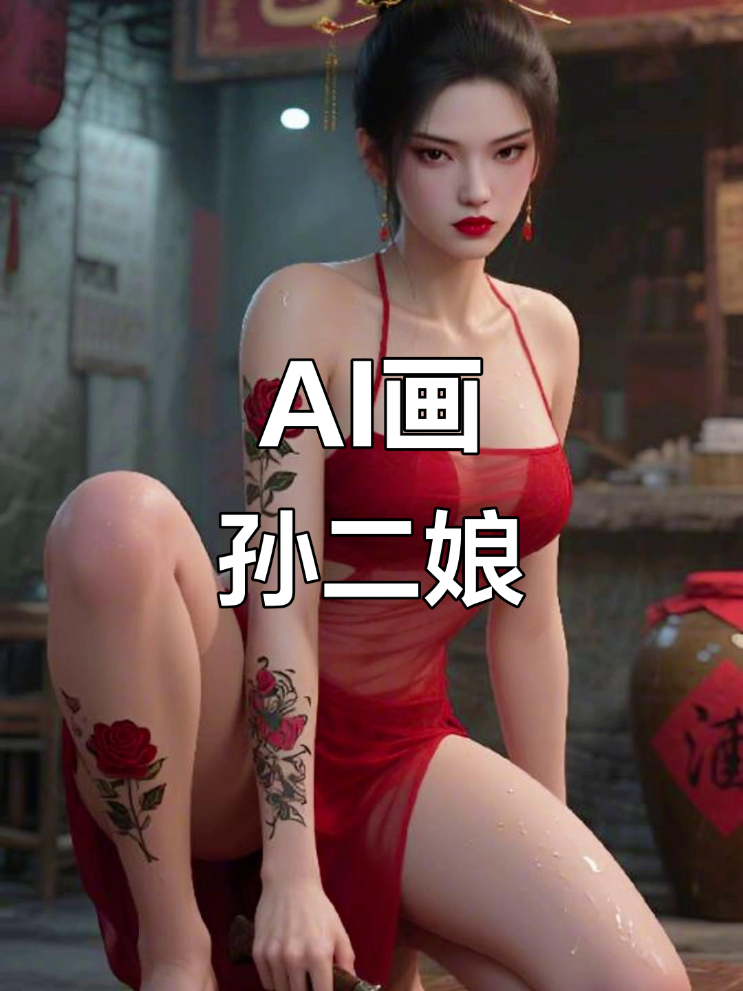 ai绘制水浒传中的孙二娘,夜叉形象栩栩如生