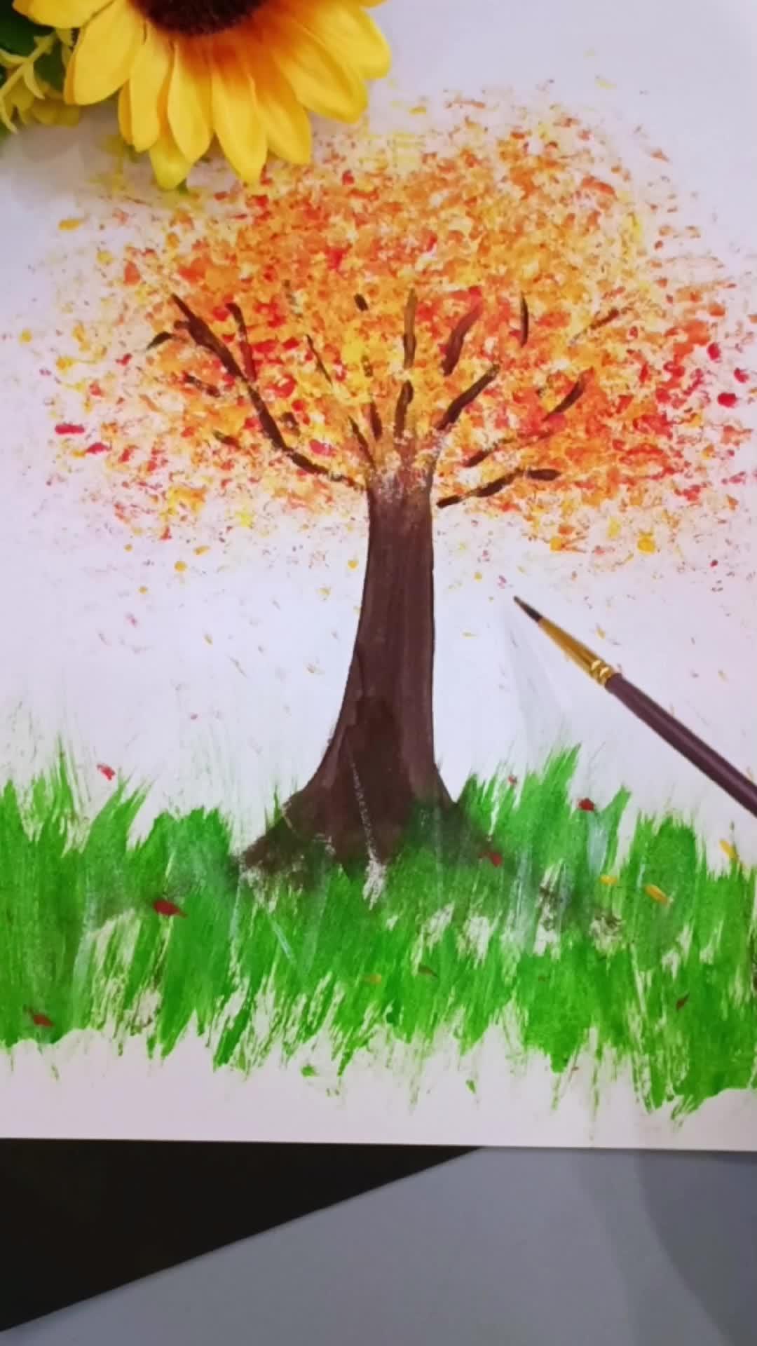 秋天的银杏树这样画,一看就会了 简笔画 创意美术-度小视