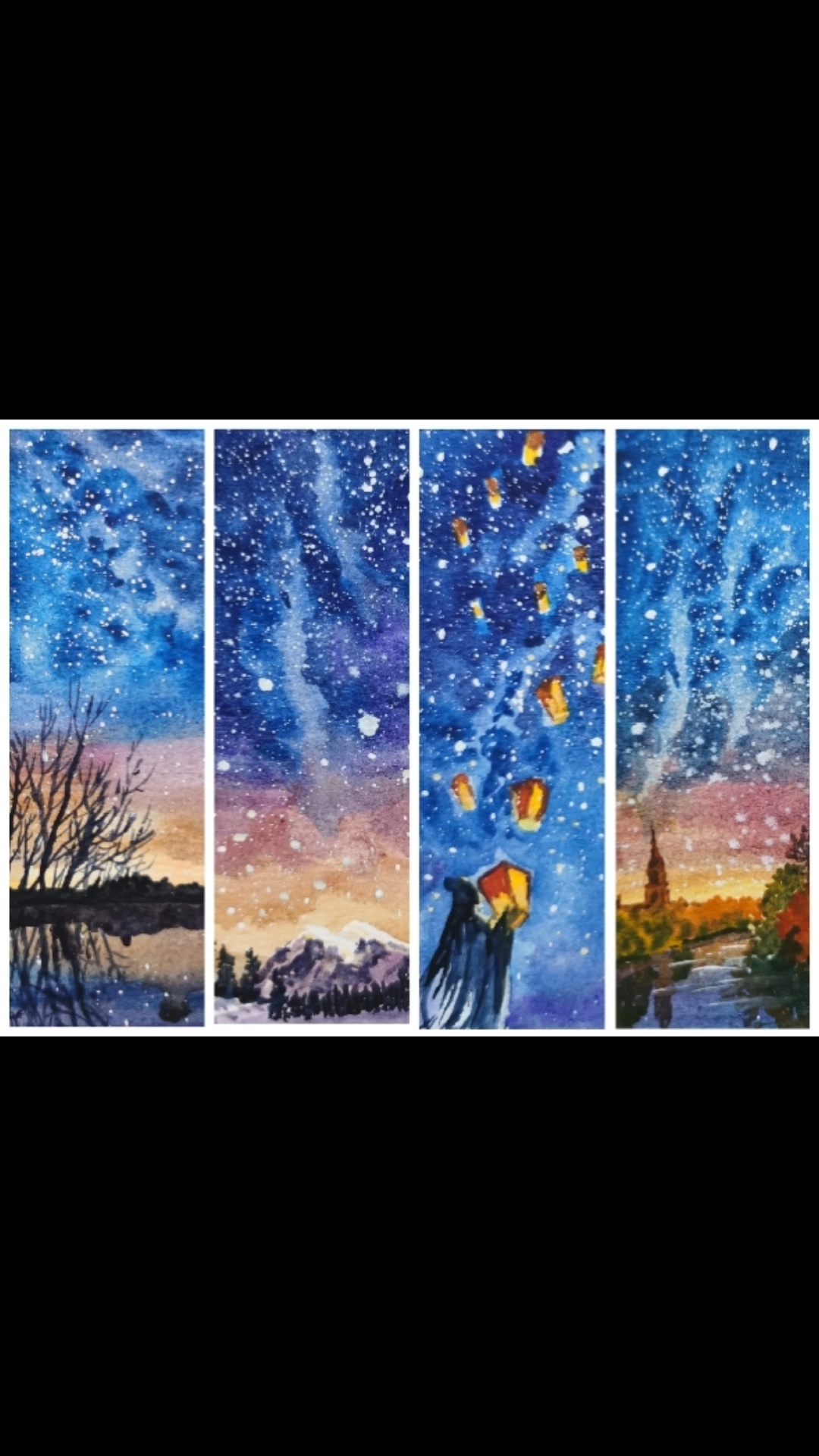 简单美丽的星空手绘书签