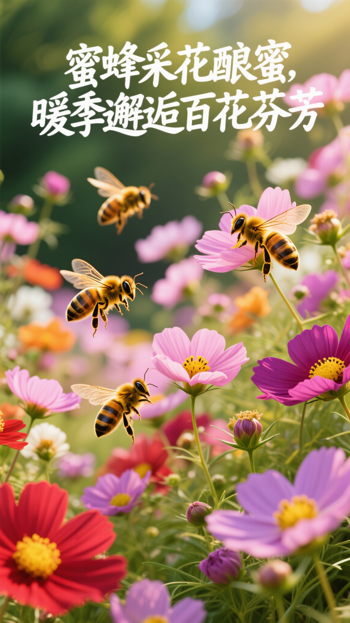 蜜蜂采花酿蜜,暖季邂逅百花芬芳