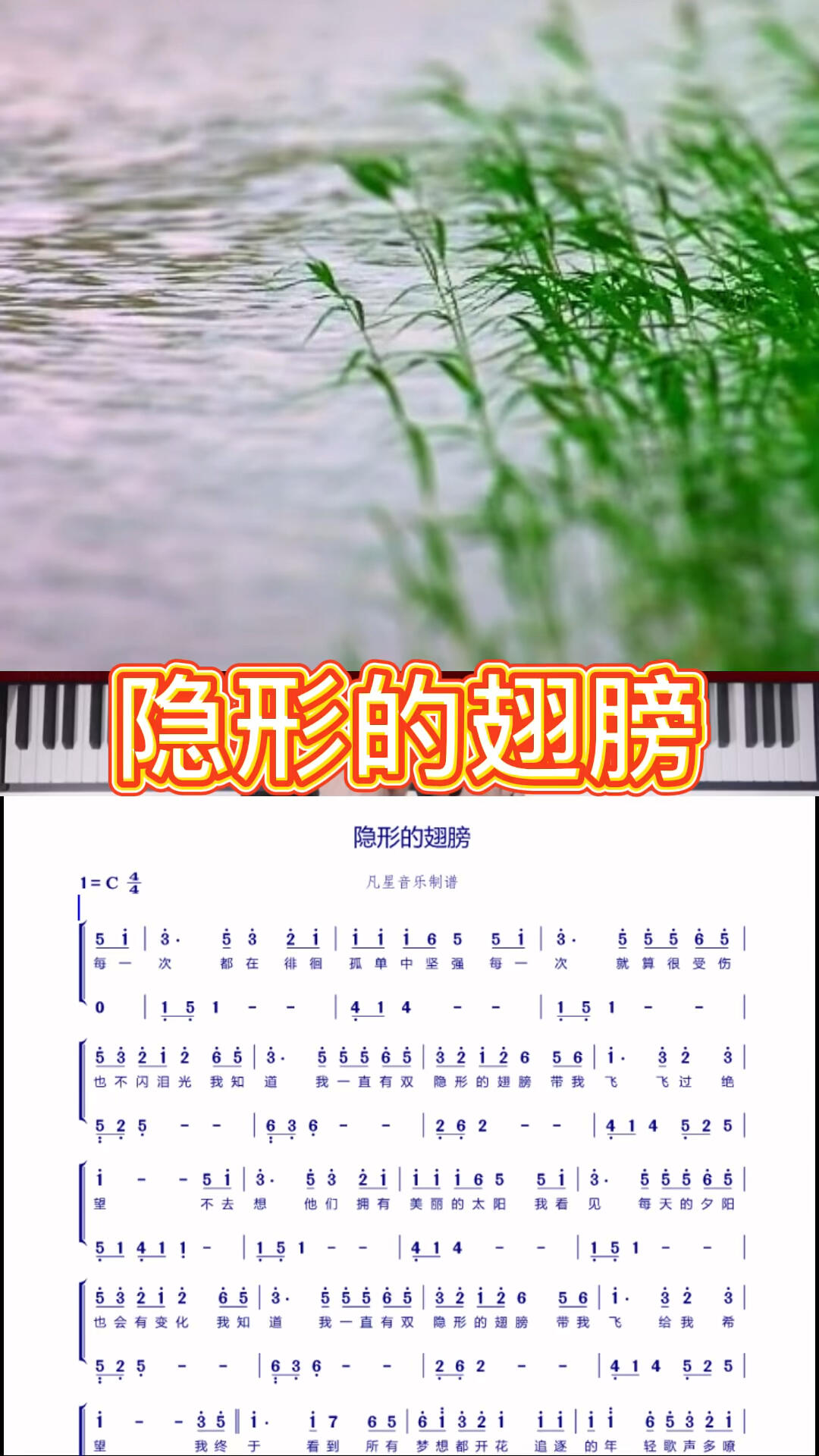 钢琴电子琴双手示范简谱弹奏《隐形的翅膀》