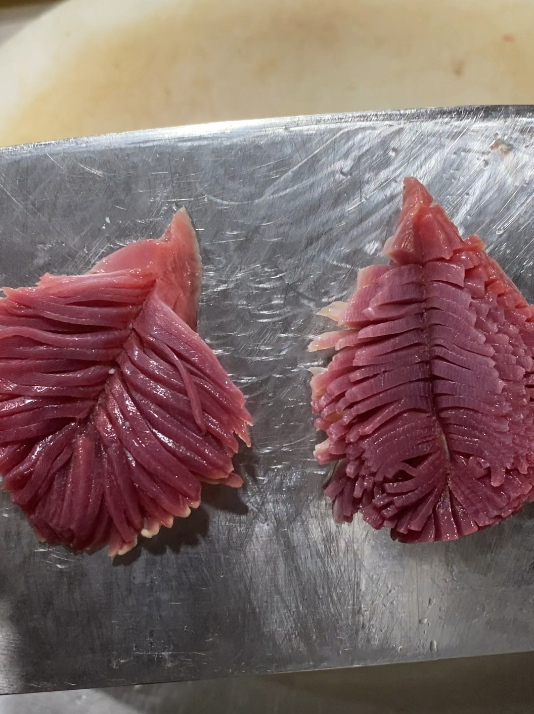 火锅郡花两种简单切法扇叶花刀,柳叶花刀!