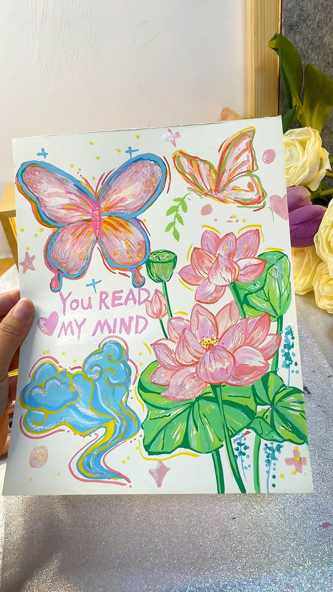 每日一画day⑥丙烯马克笔,手绘荷花