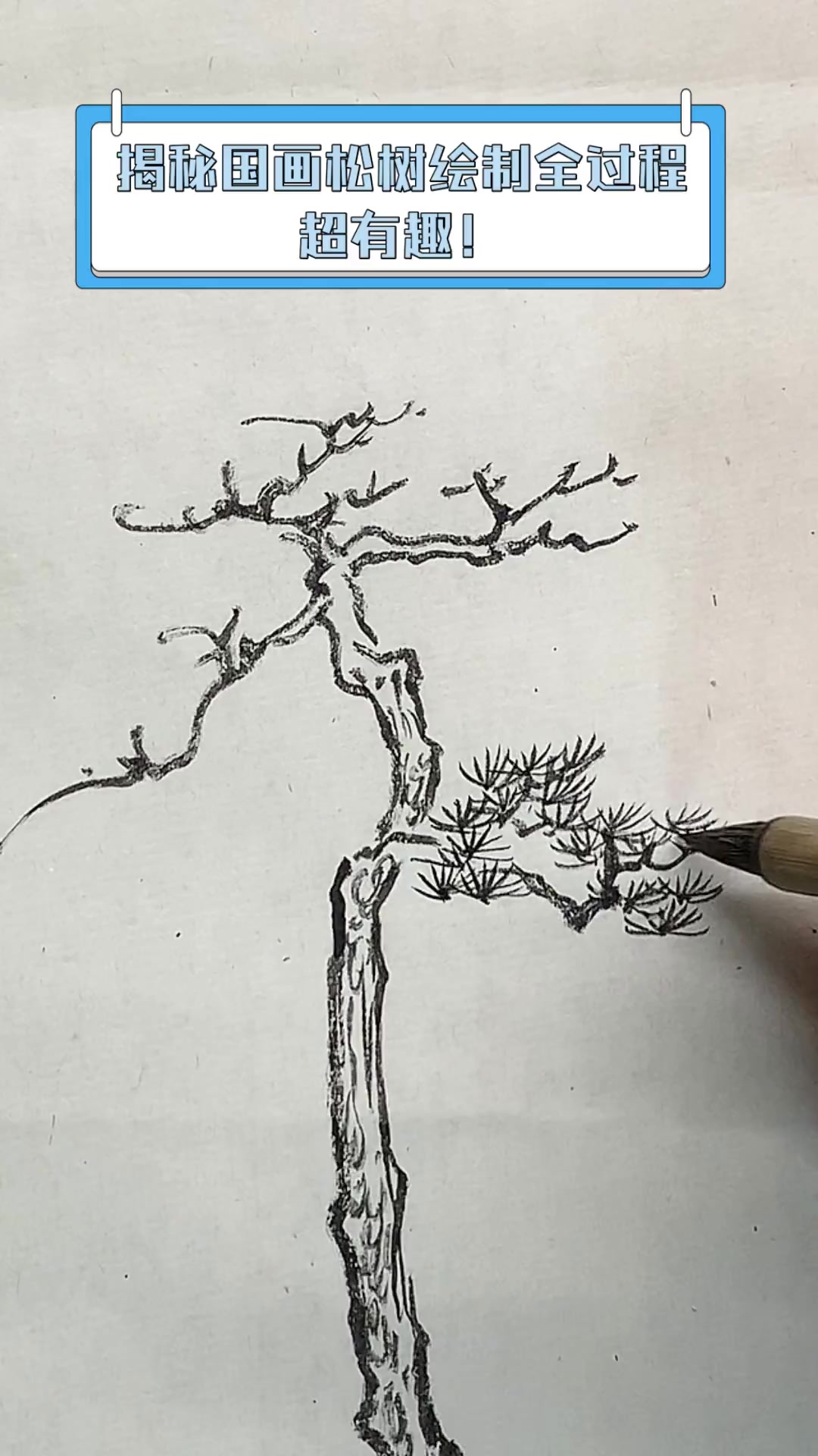 揭秘国画松树绘制全过程,超有趣!