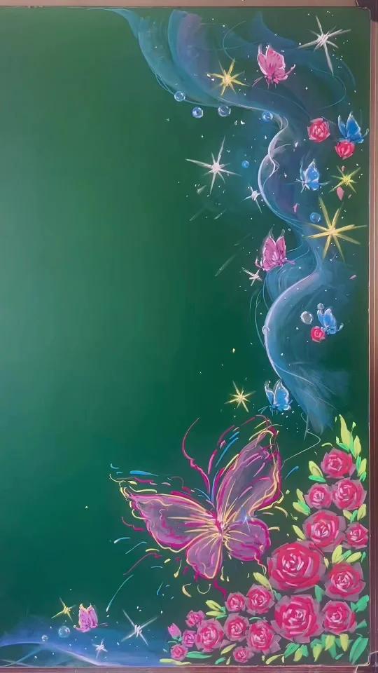 粉笔画一黑板报边角插图