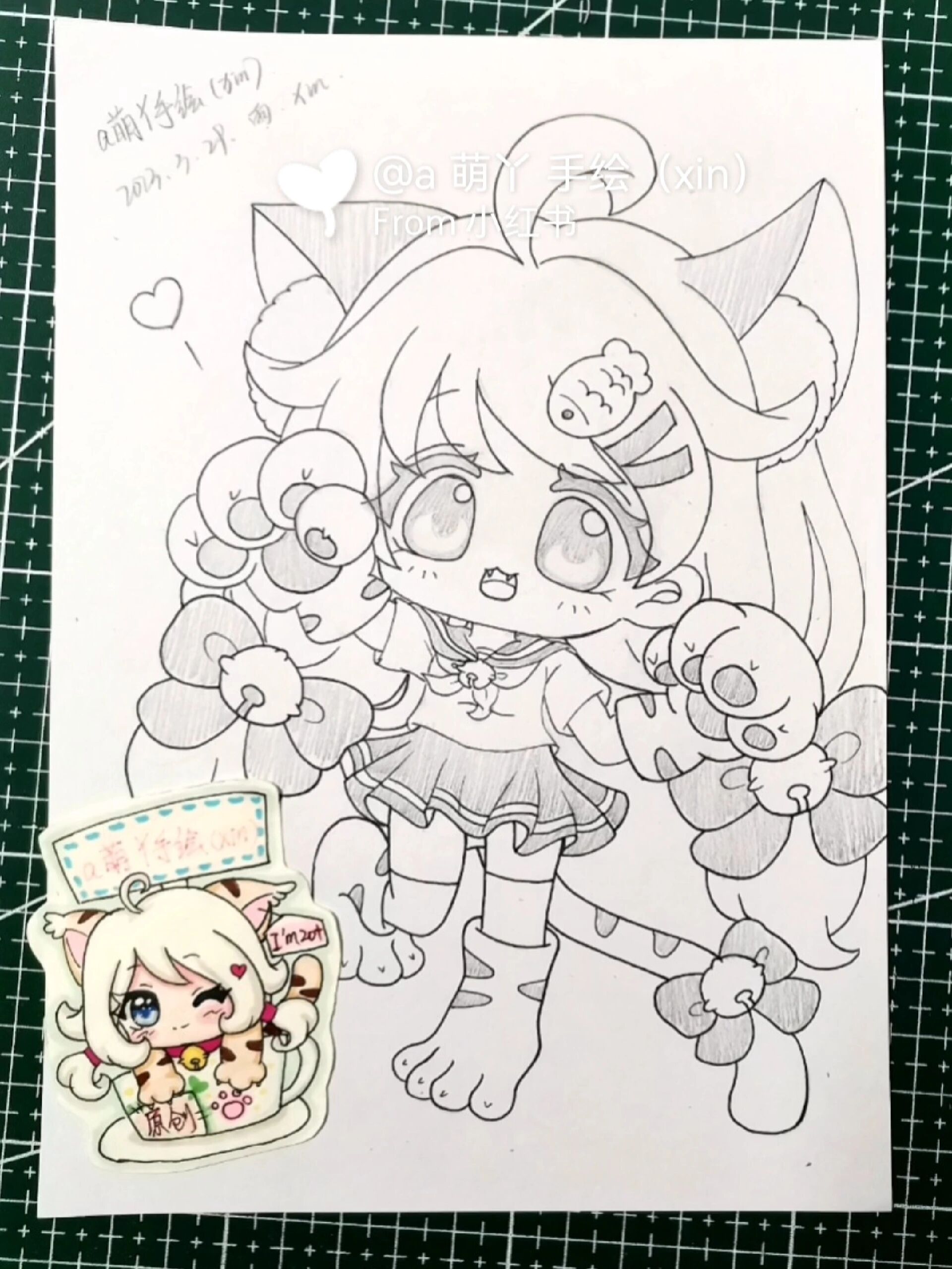 可爱简笔画治愈系小猫咪拟人手绘画线稿图画