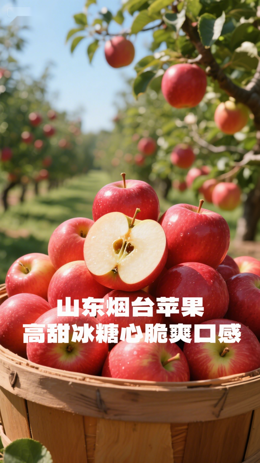 山东烟台苹果,高甜冰糖心脆爽口感