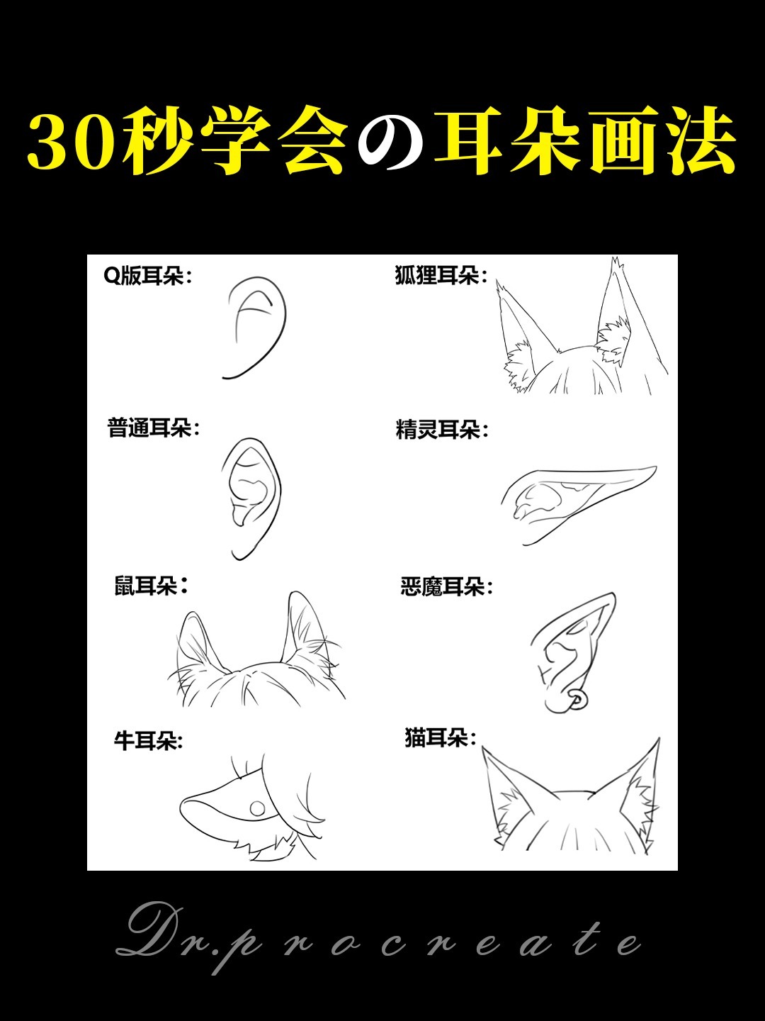 1分钟会画|人类,精灵,恶魔,福瑞耳朵画法