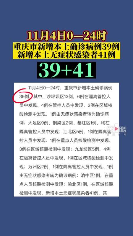 最新疫情通报11月4日024时重庆市新增本土确诊病例39例新增本土无症状