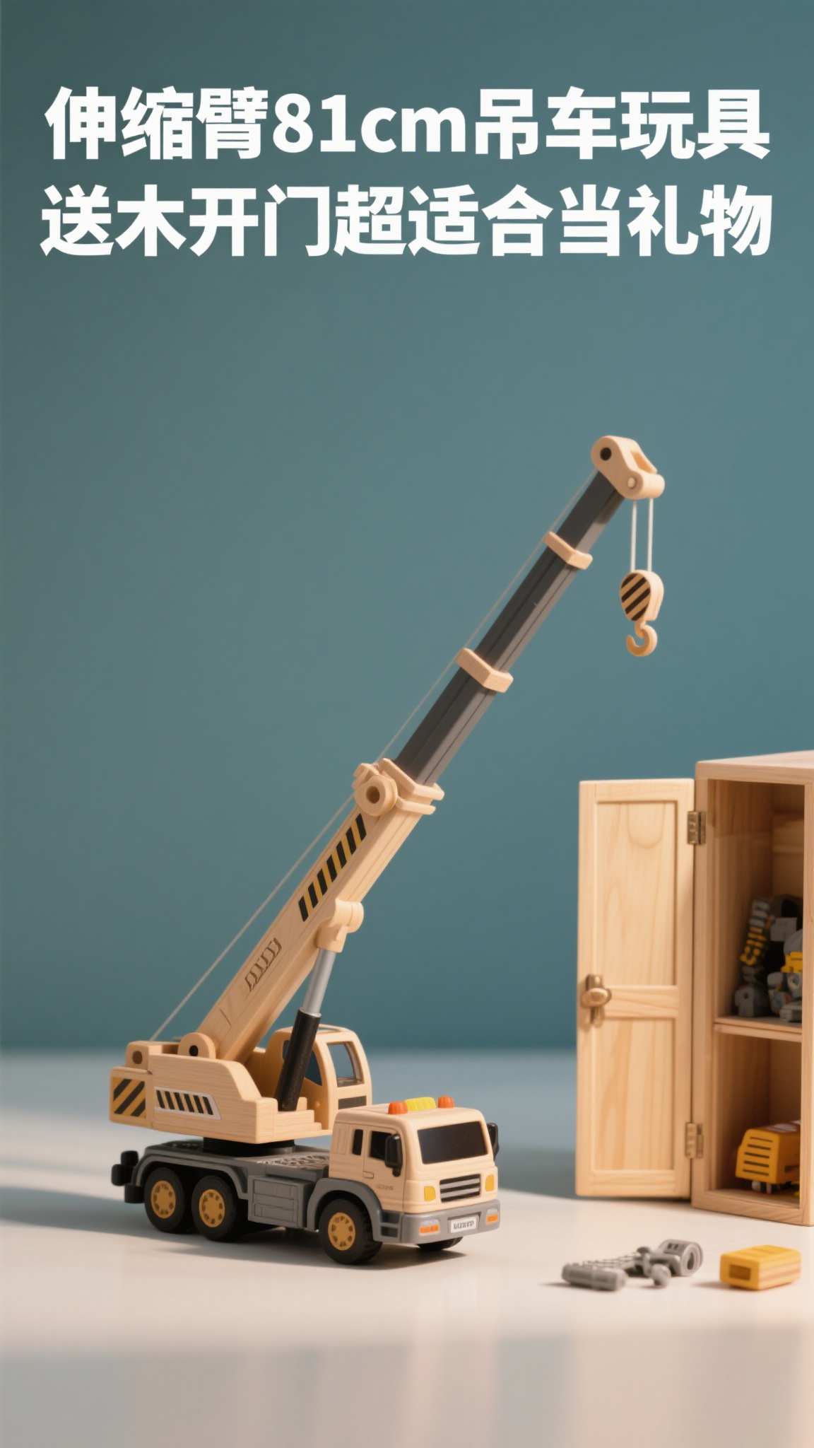 伸缩臂81cm吊车玩具,送木开门超适合当礼物