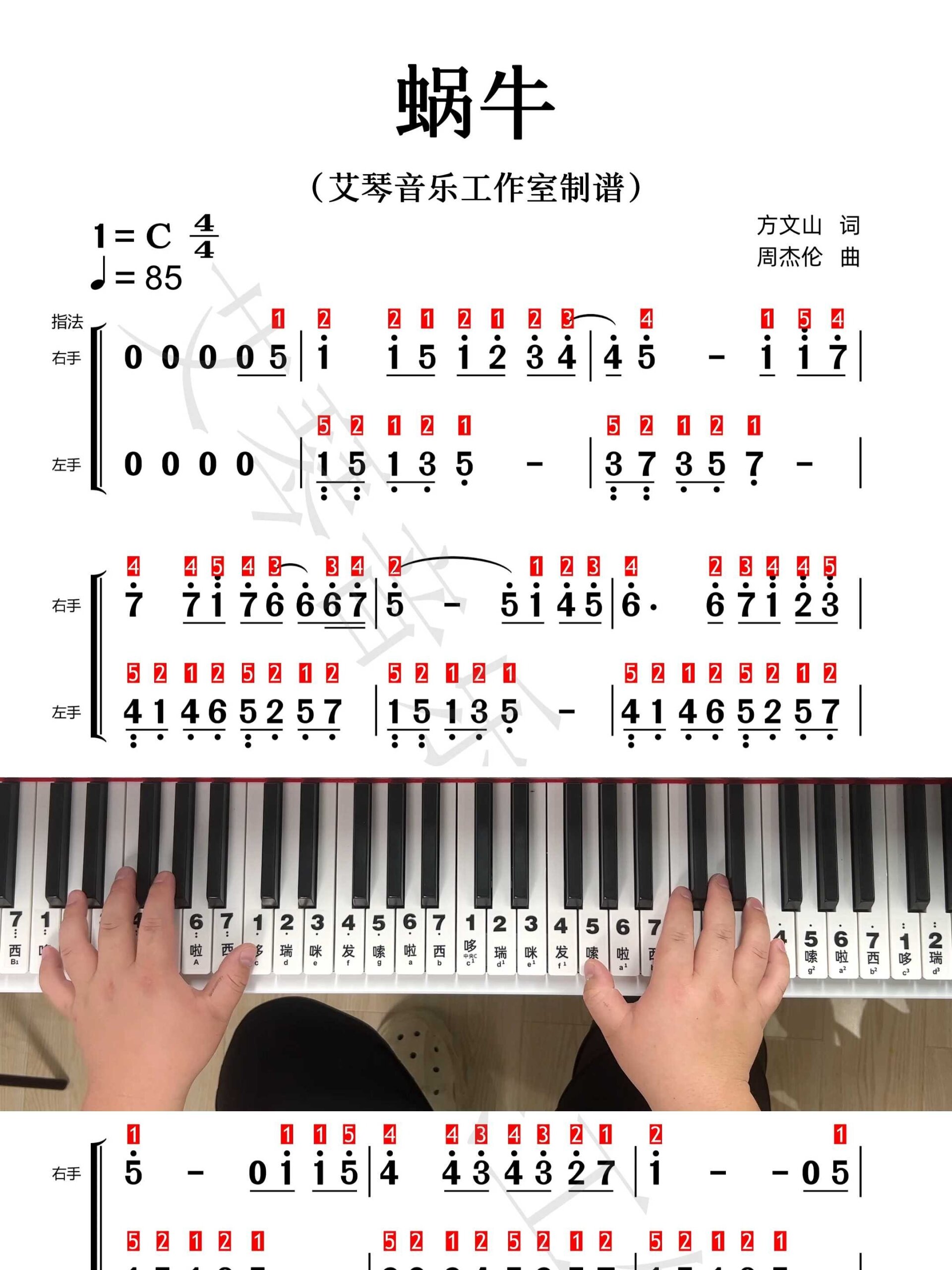 钢琴弹奏《蜗牛》简谱 动态谱