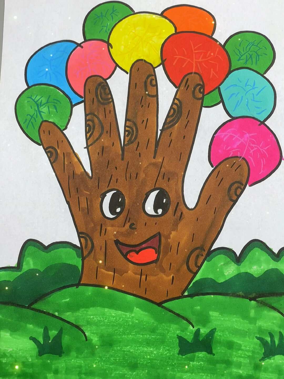 手掌大树简笔画超级简单