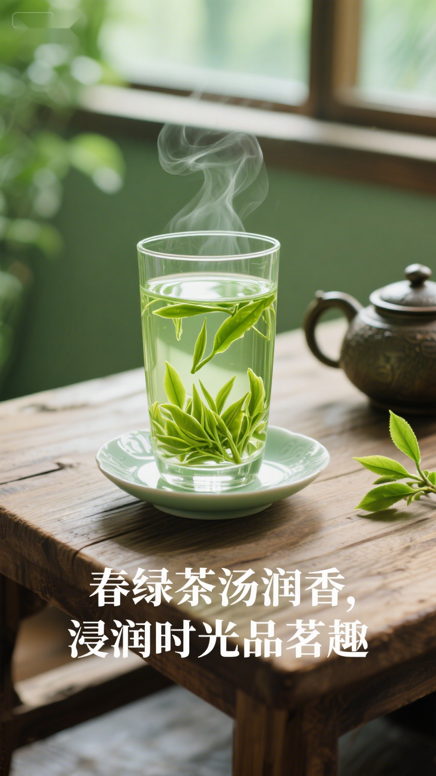 春绿茶汤润香,浸润时光品茗趣