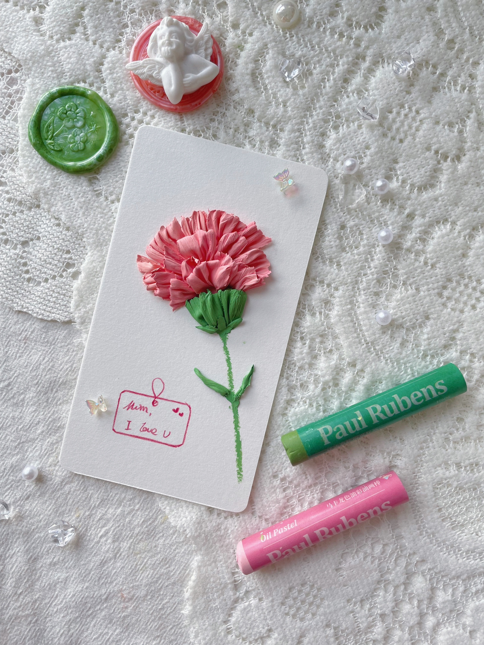 油画棒涂鸦母亲节康乃馨(沉浸式绘画教程)