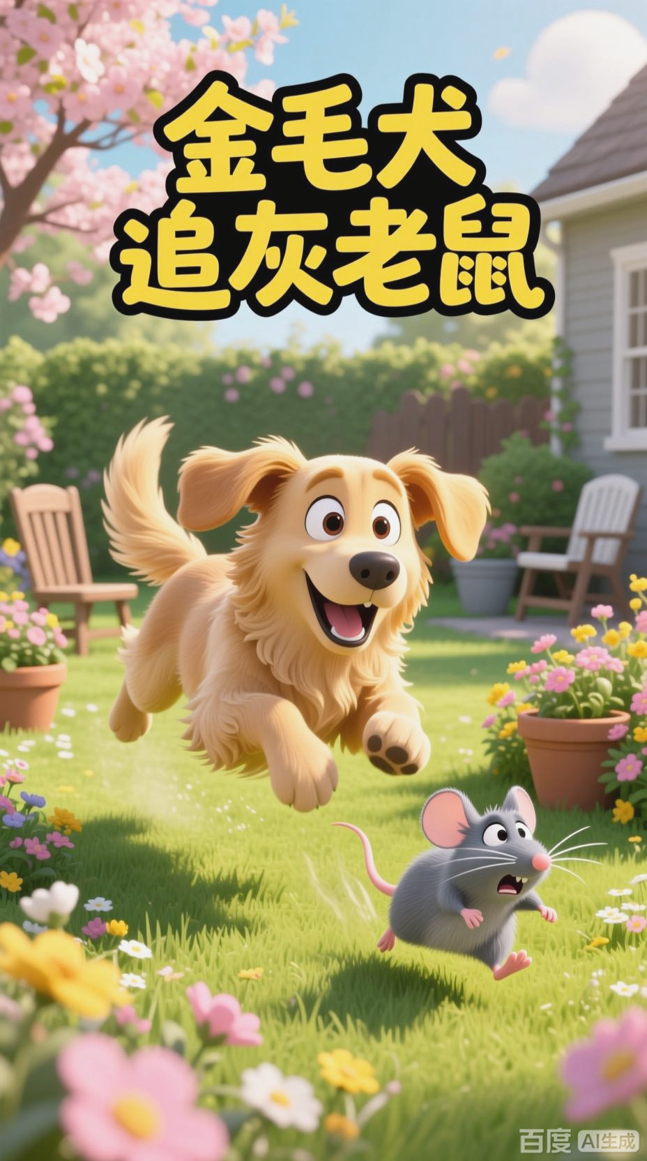 金毛犬与灰老鼠的欢乐追逐