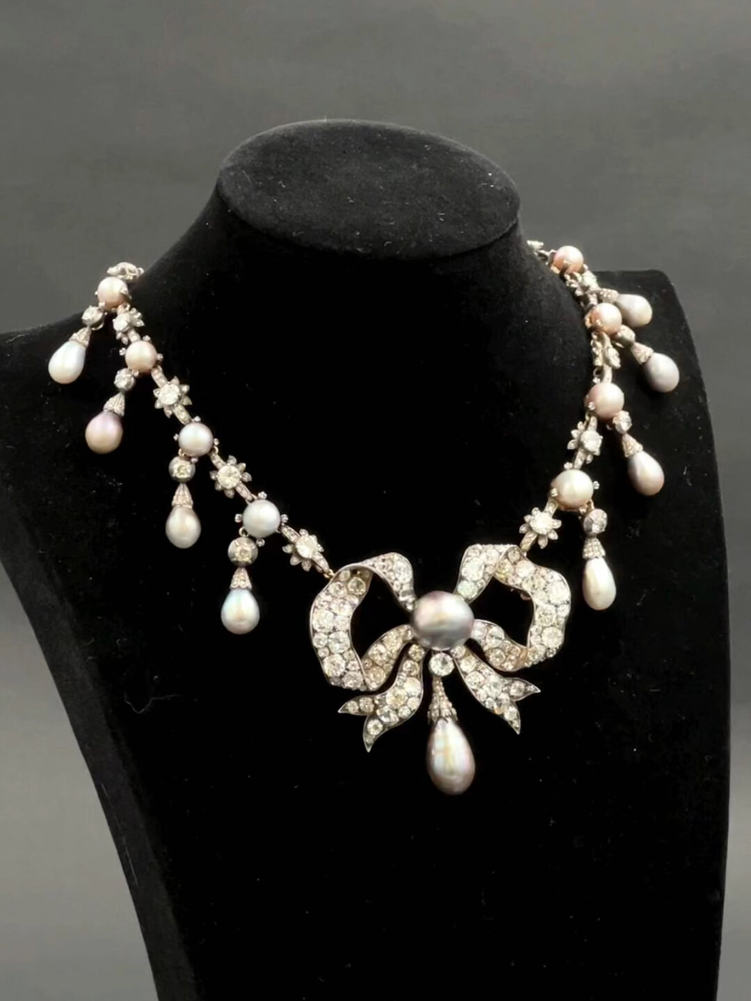 19世纪英国出品野生珍珠钻石项链|皇室珠宝