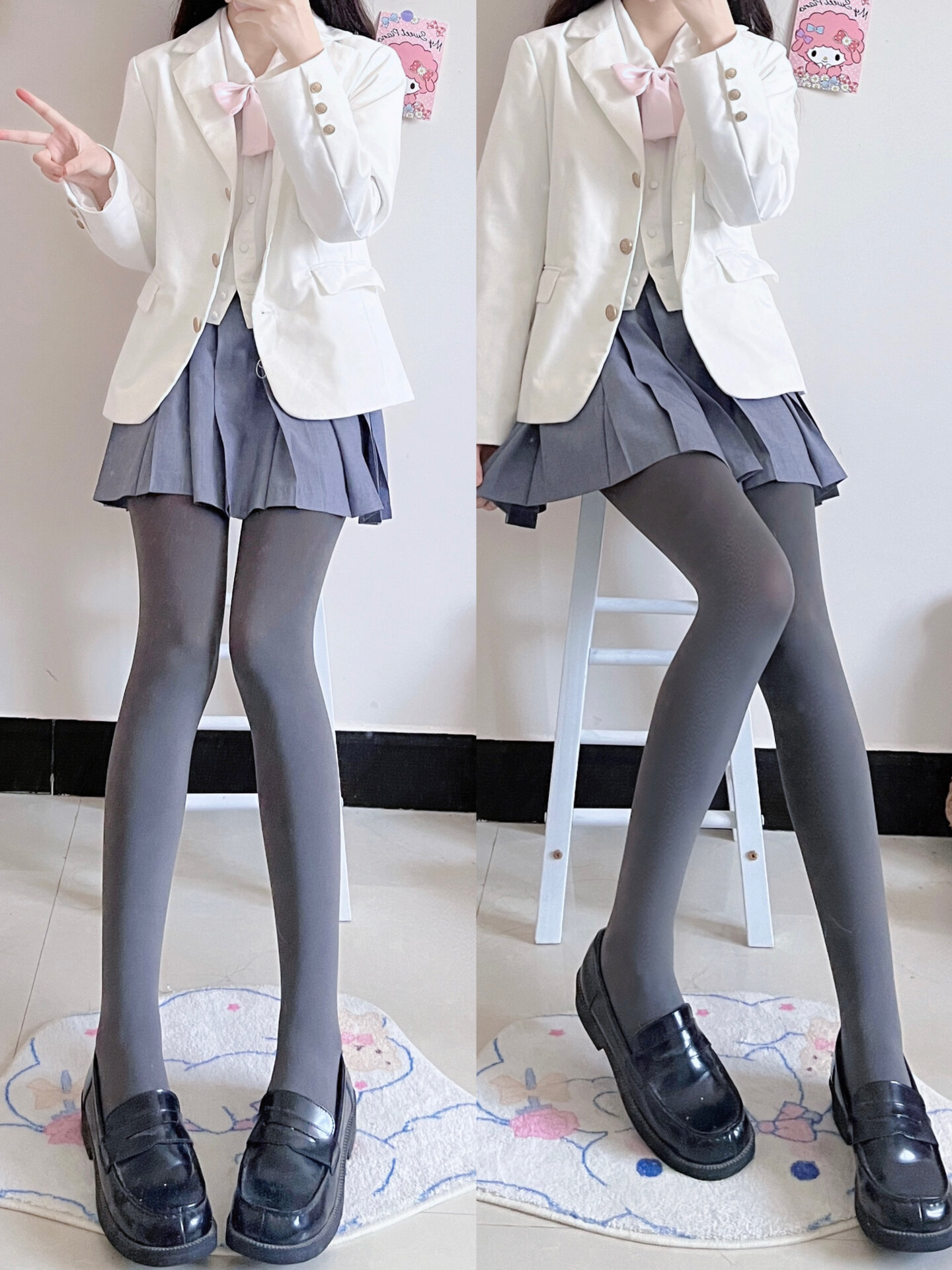 灰色连裤袜也太适合秋天了吧!