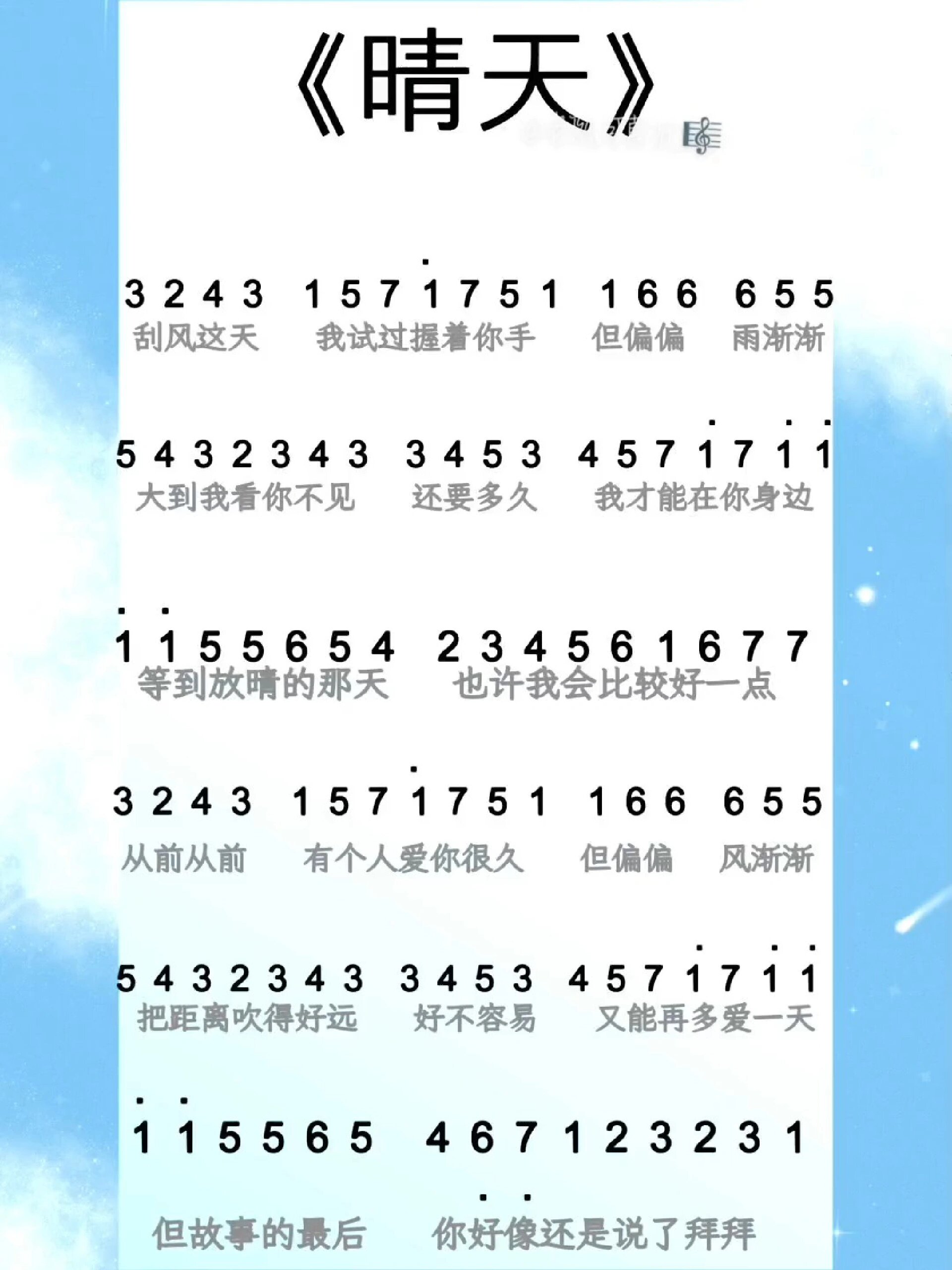 周杰伦《晴天》简谱