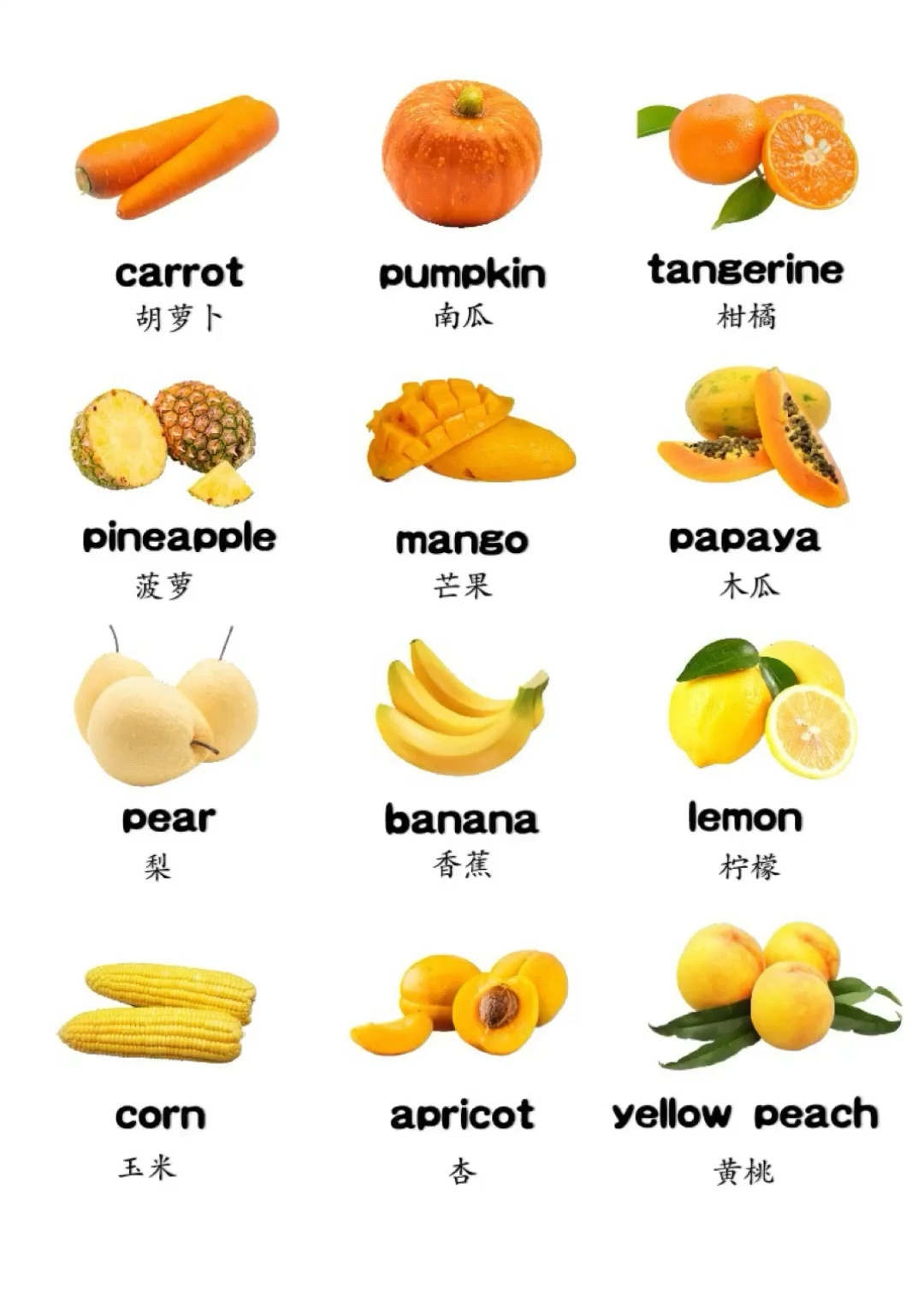 1分钟学会12种黄色食物的英文表达