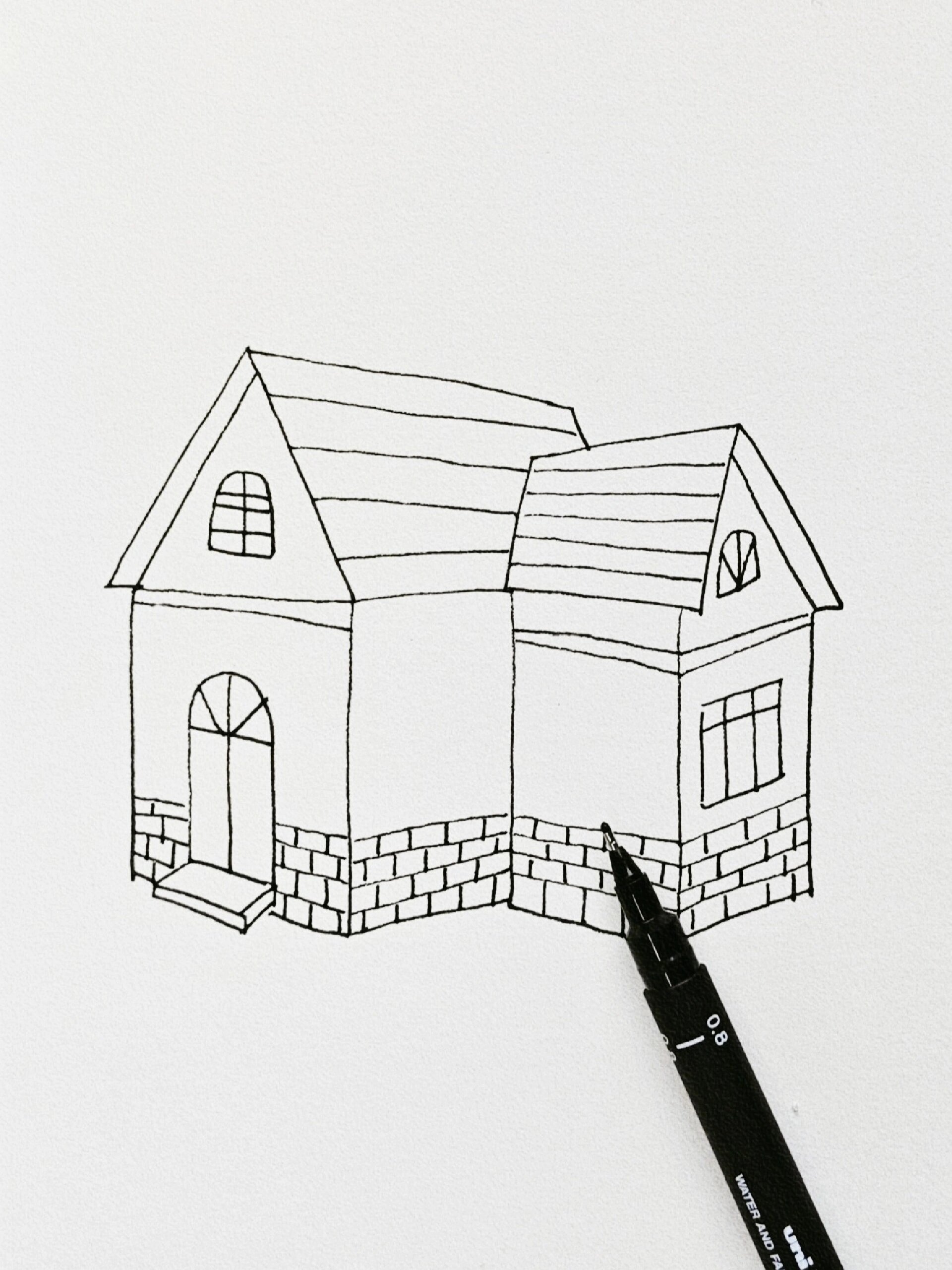 怎么画带透视的小房子🏠