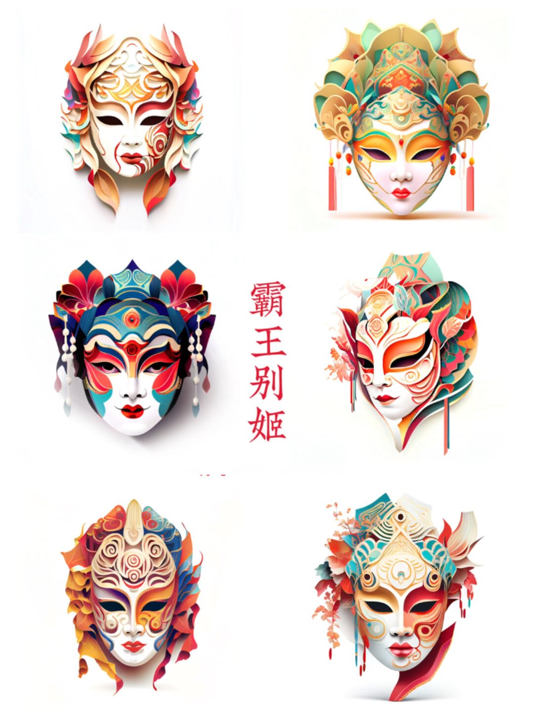 京剧脸谱,霸王别姬,新国风插画,ai绘画