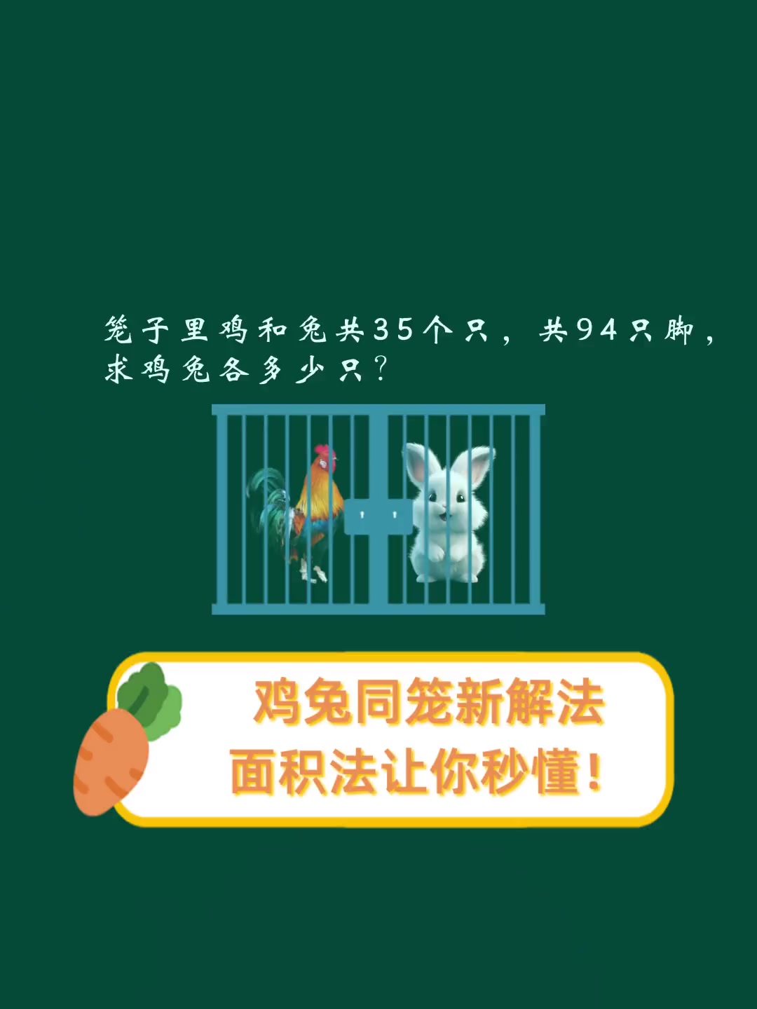 鸡兔同笼新解法,面积法让你秒懂!