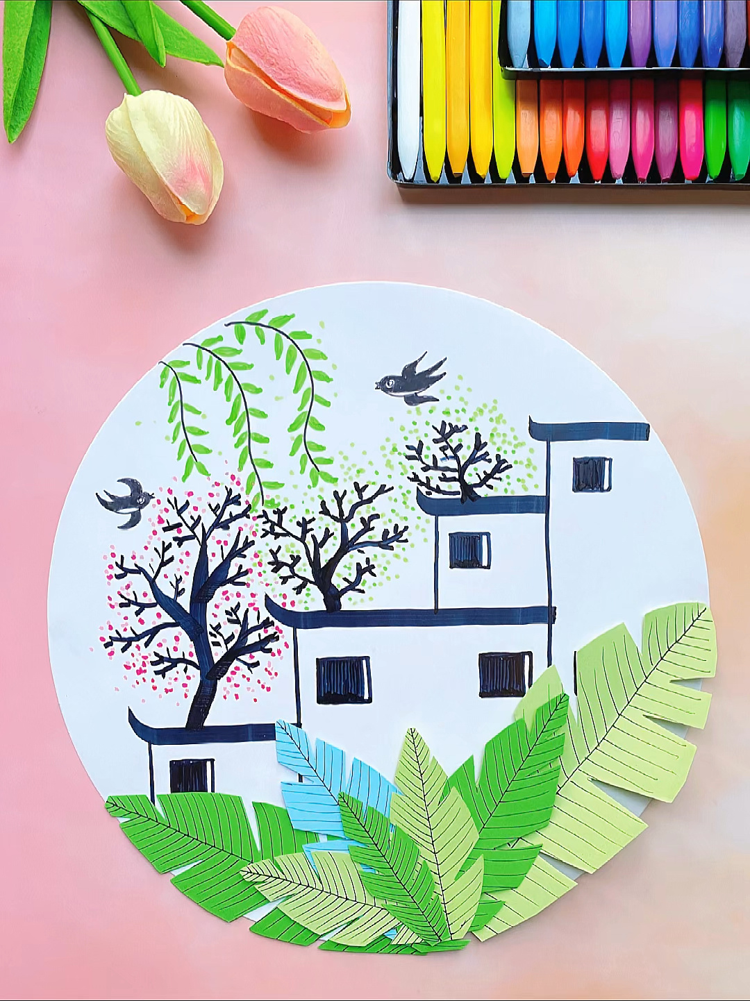 教你用马克笔画一幅江南春景