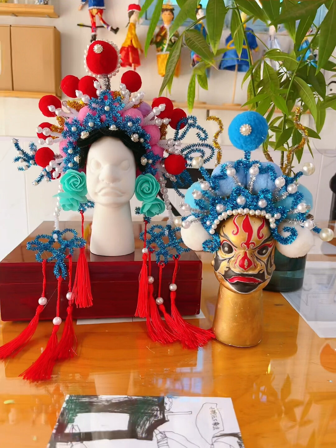 非遗盔帽 扭扭棒制作京剧戏帽 可以携戴款