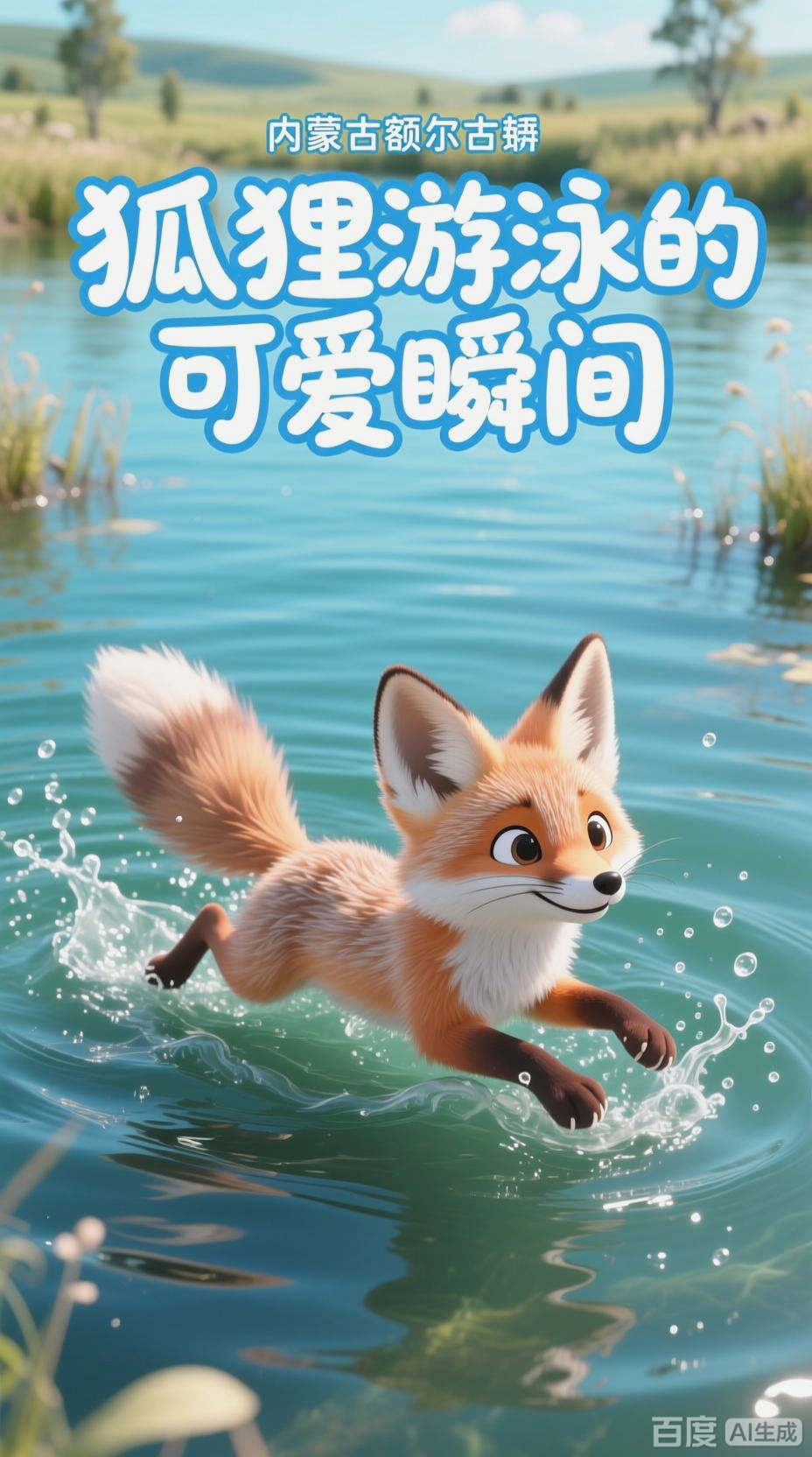 狐狸水中畅游的灵动瞬间