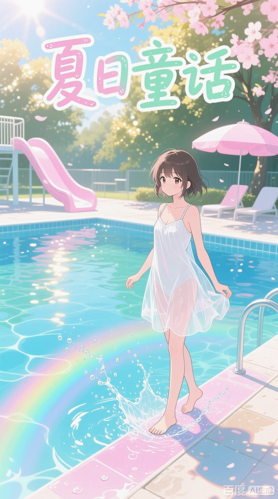 少女泳池嬉戏,夏日清凉时光