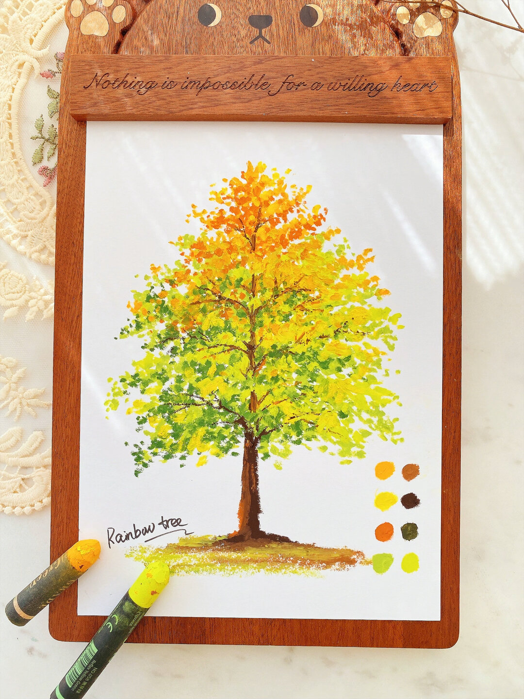 油画棒教程|教你画梦幻彩虹树