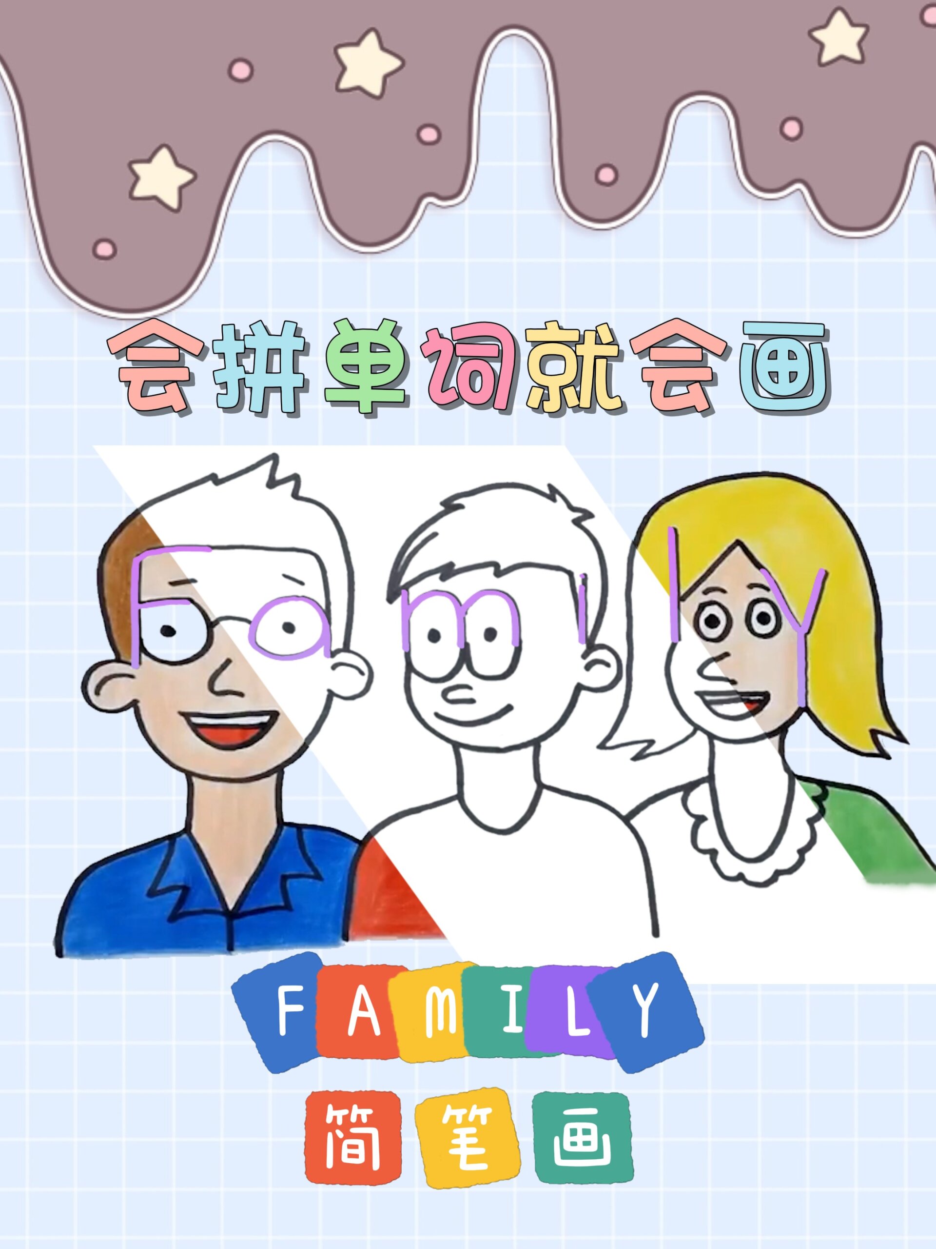 描绘出一家三口的简笔画:family变形记