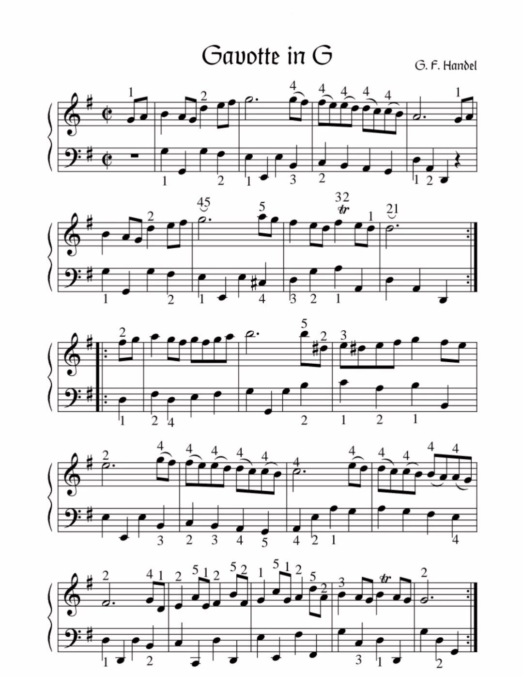 3级难度:亨德尔《g大调加沃特舞曲》钢琴谱