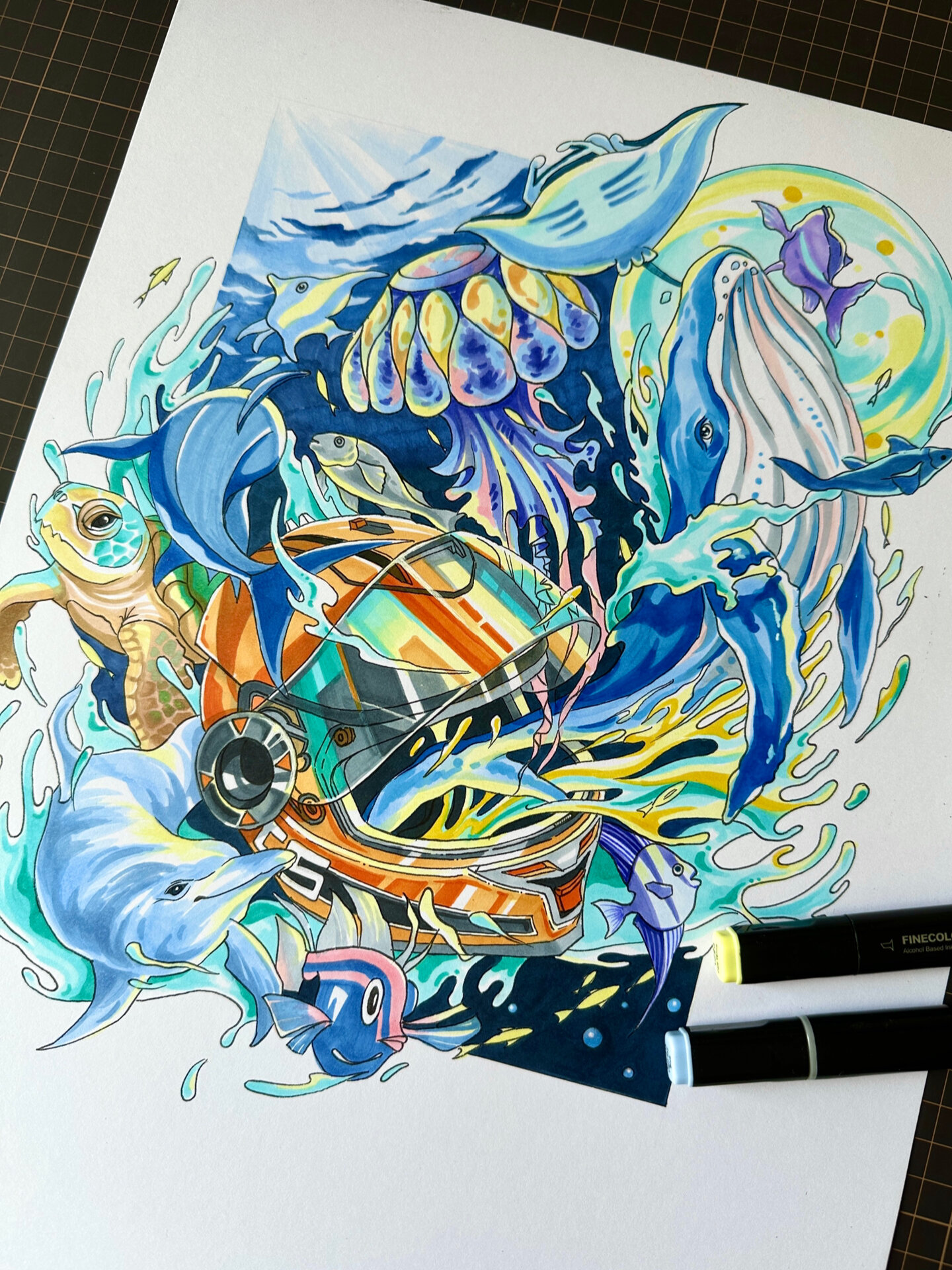 自然共生主题|海洋环境保护 马克笔手绘教程