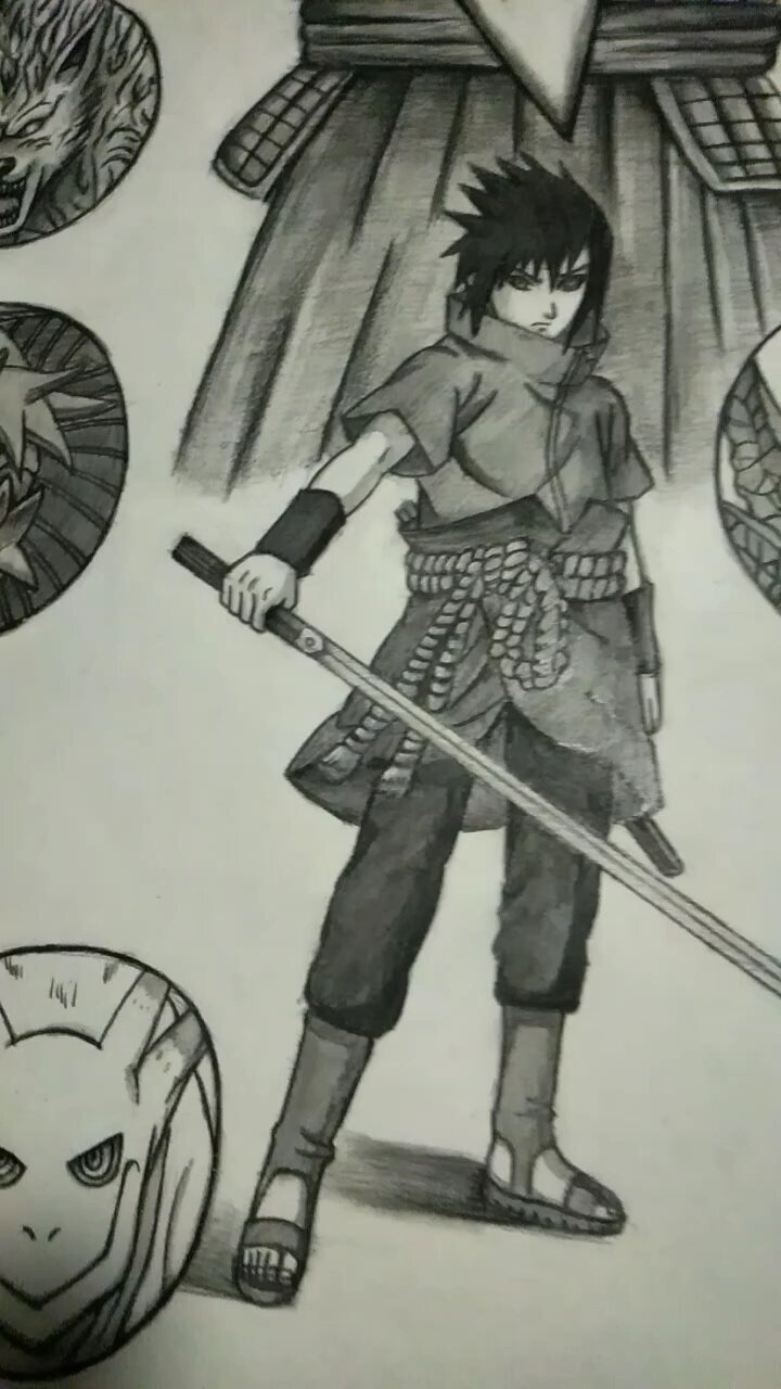 素描火影六道佐助,六道须佐,因陀罗之矢!