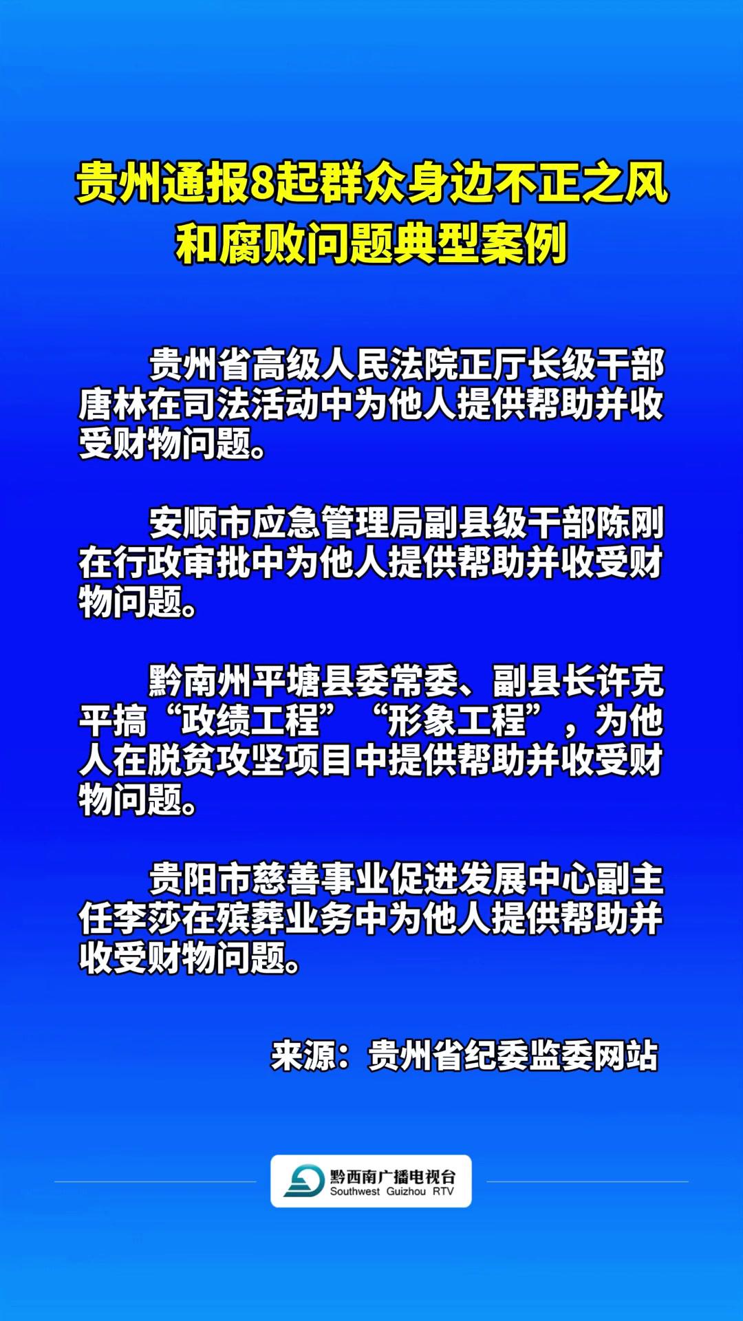 贵州通报8起群众身边不正之风和腐败问题典型案例(来源:贵州省纪委监