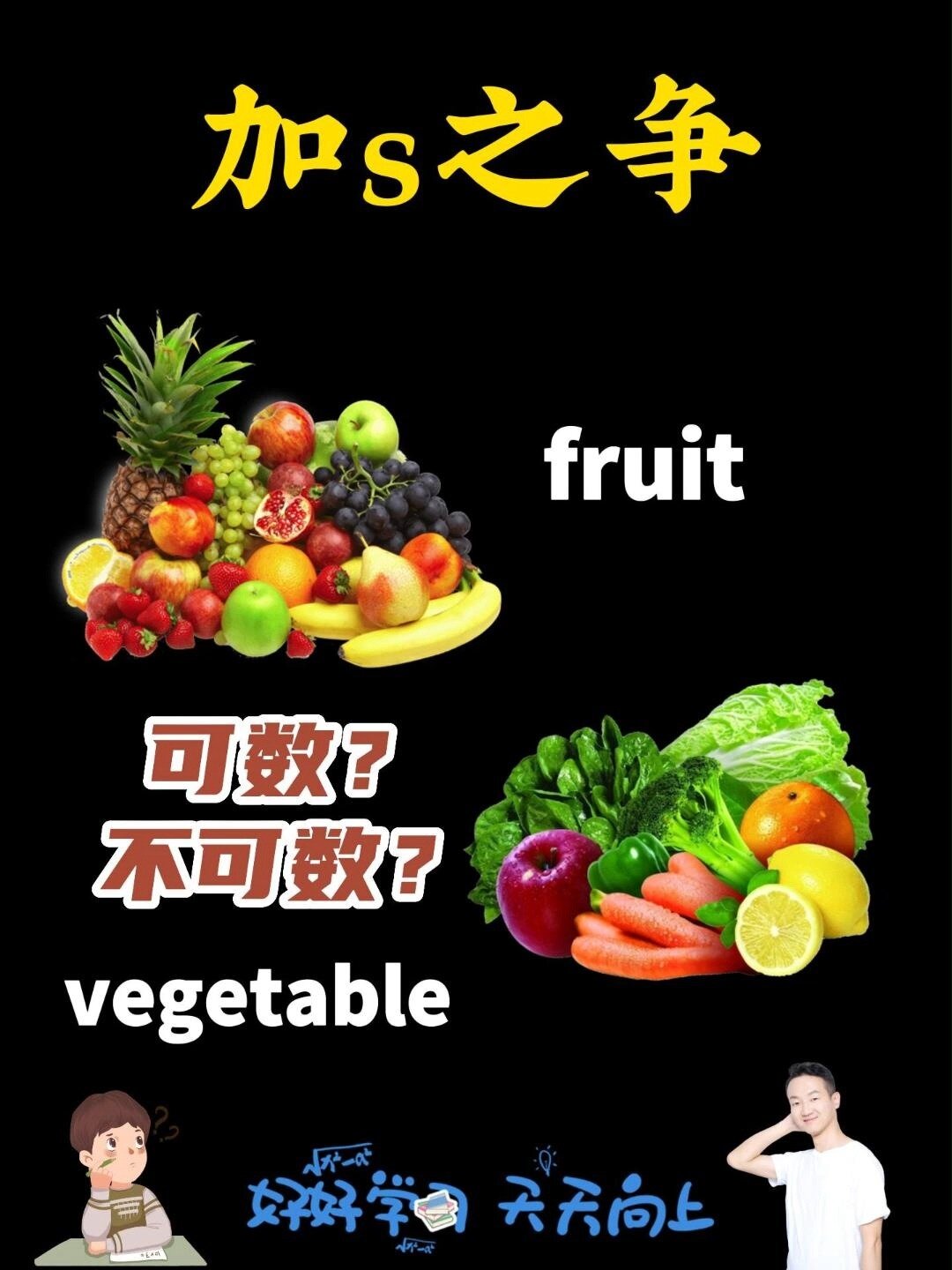 fruit和vegetables,怎么一个加s一个不加?