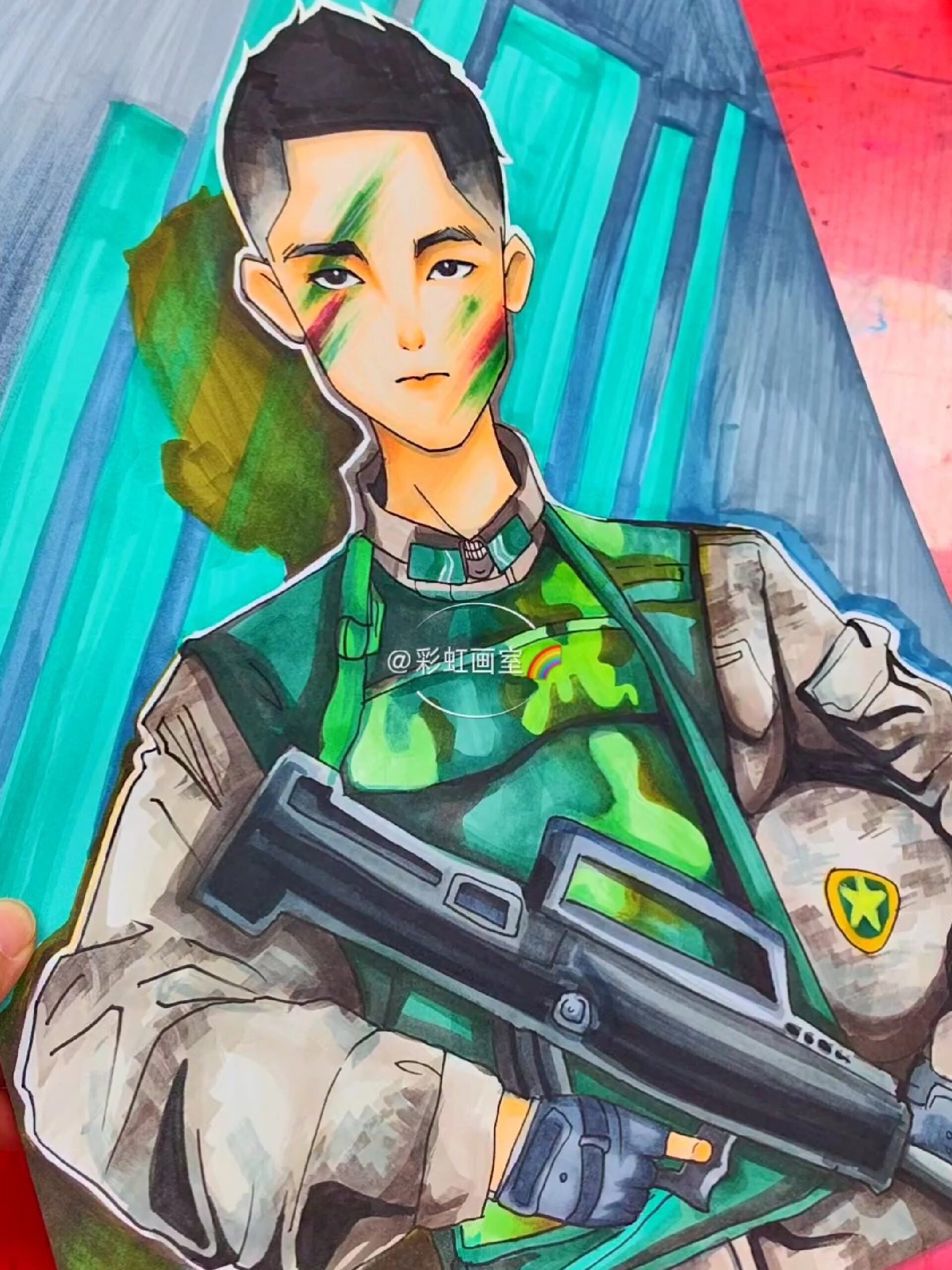 特种兵小哥哥 马克笔手绘动漫人物 军人