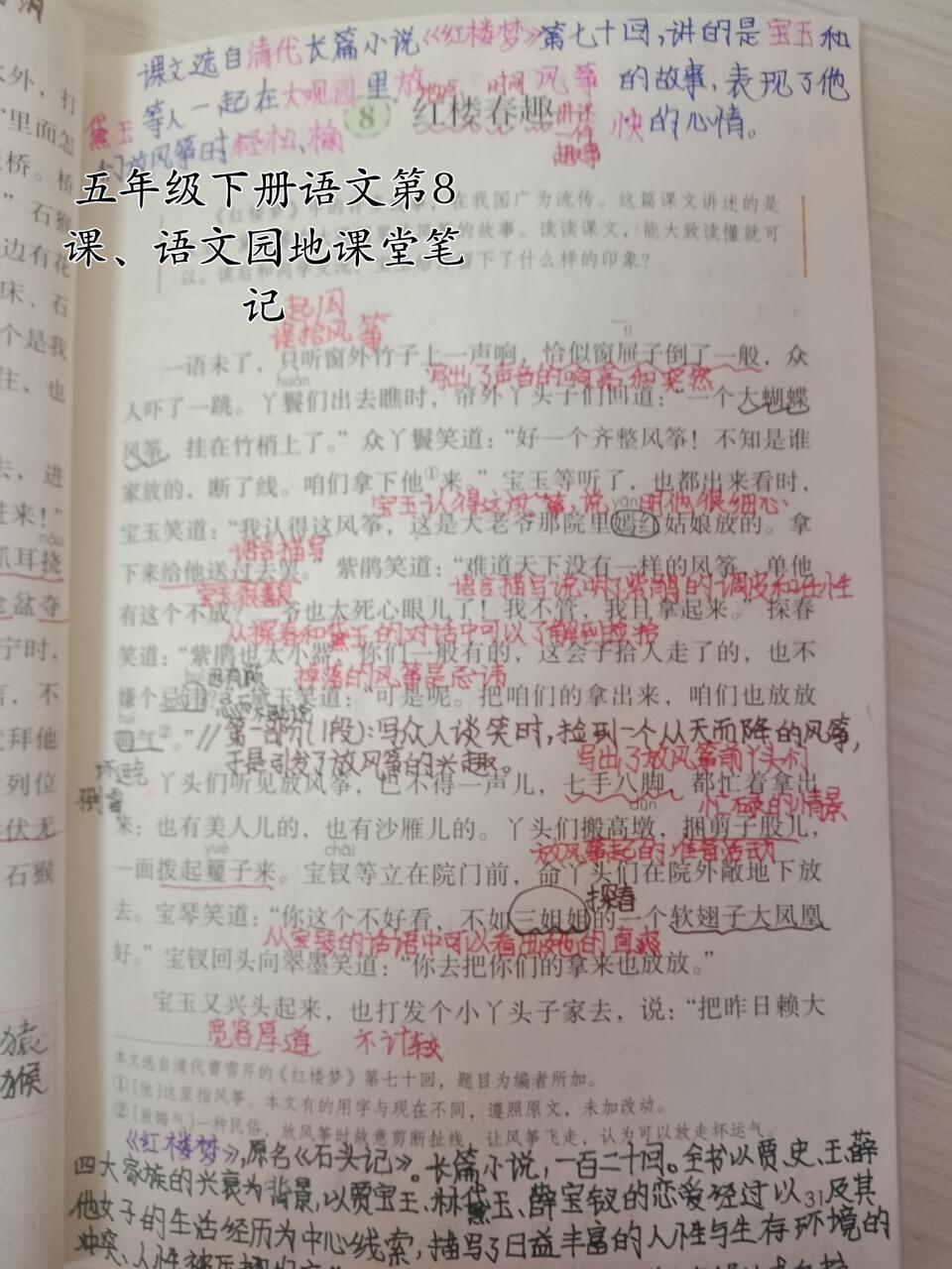 五年级下册语文第8课,语文园地课堂笔记